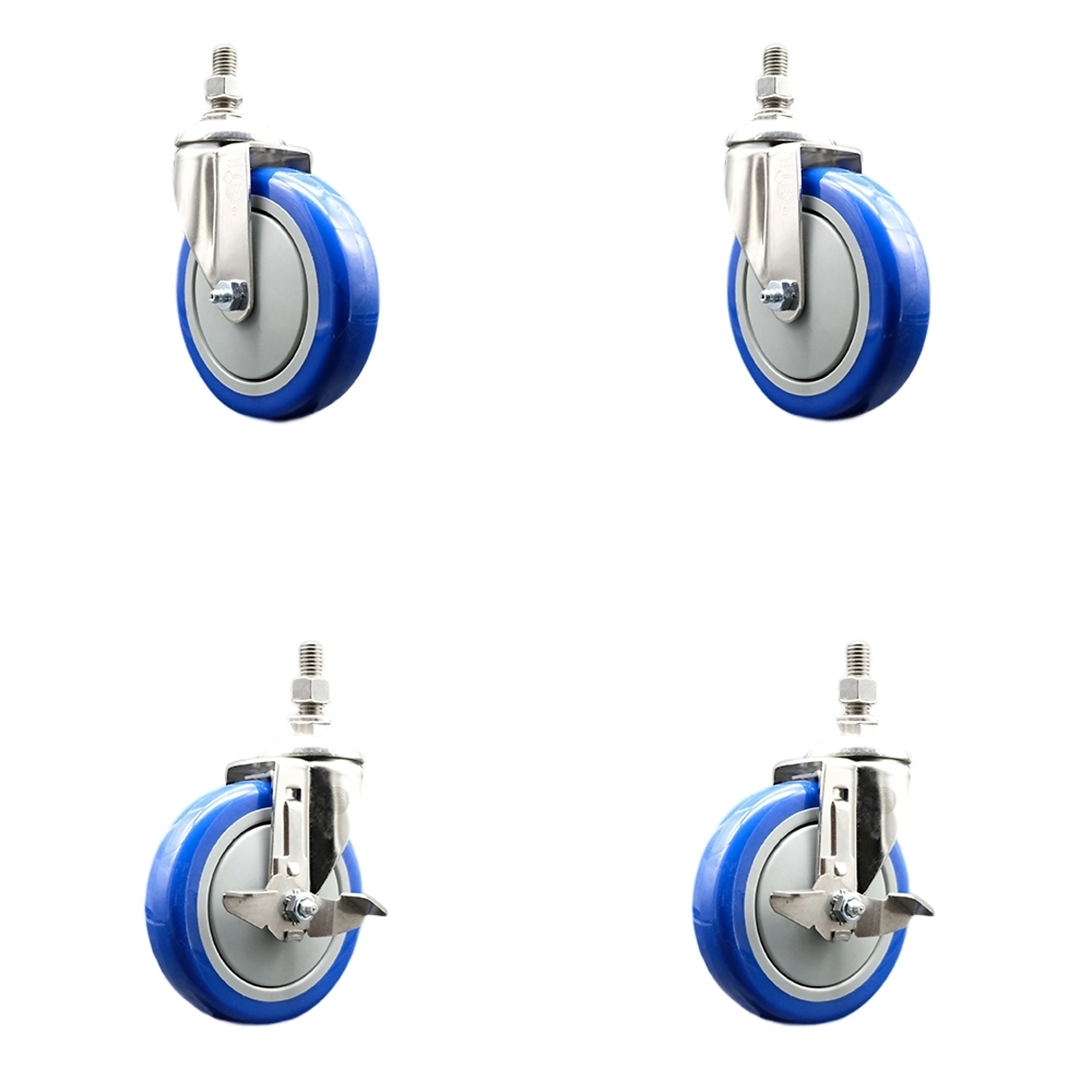 Service Caster, 5Inch x 1 1/4Inch Stem Casters, Wheel Diameter 5 in, Caster Type Swivel, Package (qty.) 4, Model SS316TS20S514-PPUB-BLUE-M1215-2-TLB2