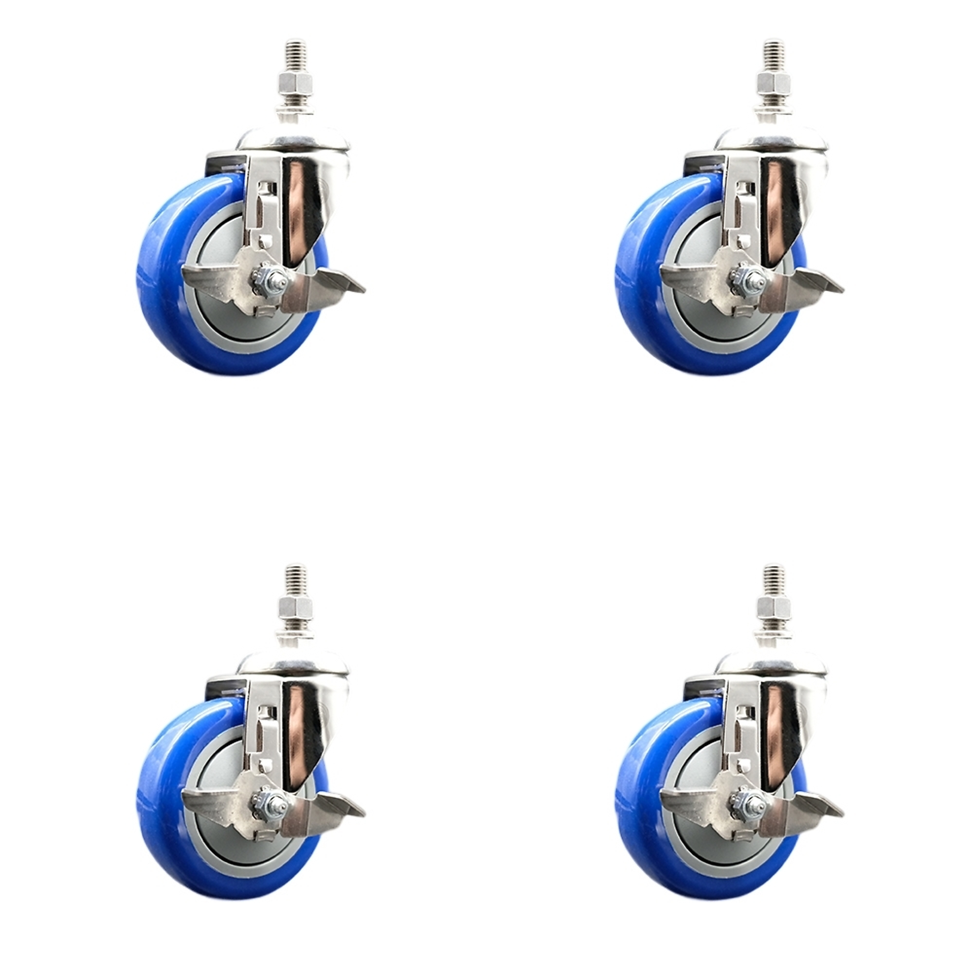 Service Caster, 4Inch x 1 1/4Inch Stem Casters, Wheel Diameter 4 in, Caster Type Swivel, Package (qty.) 4, Model SS316TS20S414-PPUB-BLUE-TLB-M1215-4