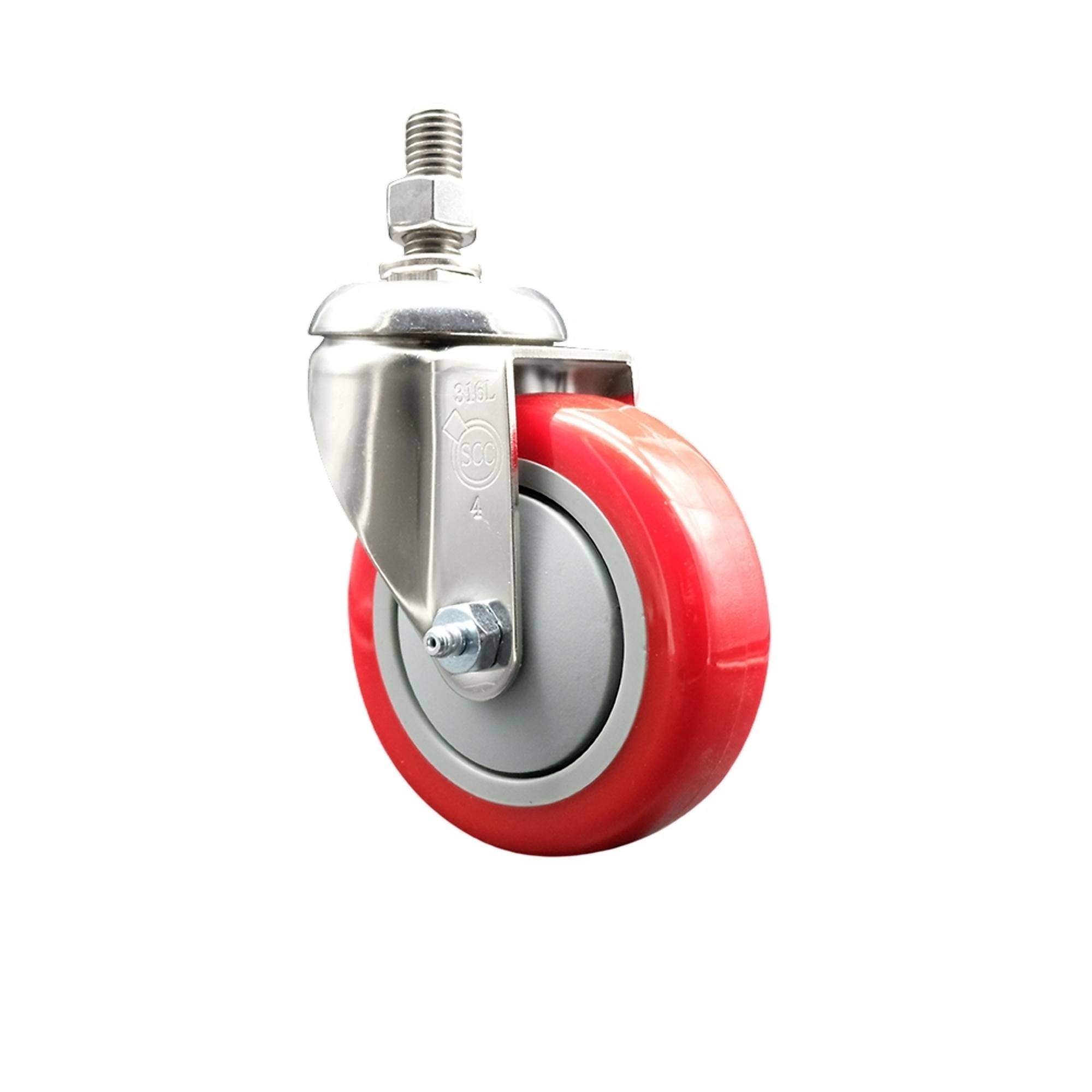 Service Caster, 4Inch x 1 1/4Inch Stem Caster, Wheel Diameter 4 in, Caster Type Swivel, Package (qty.) 1, Model SCC-SS316TS20S414-PPUB-RED-121315