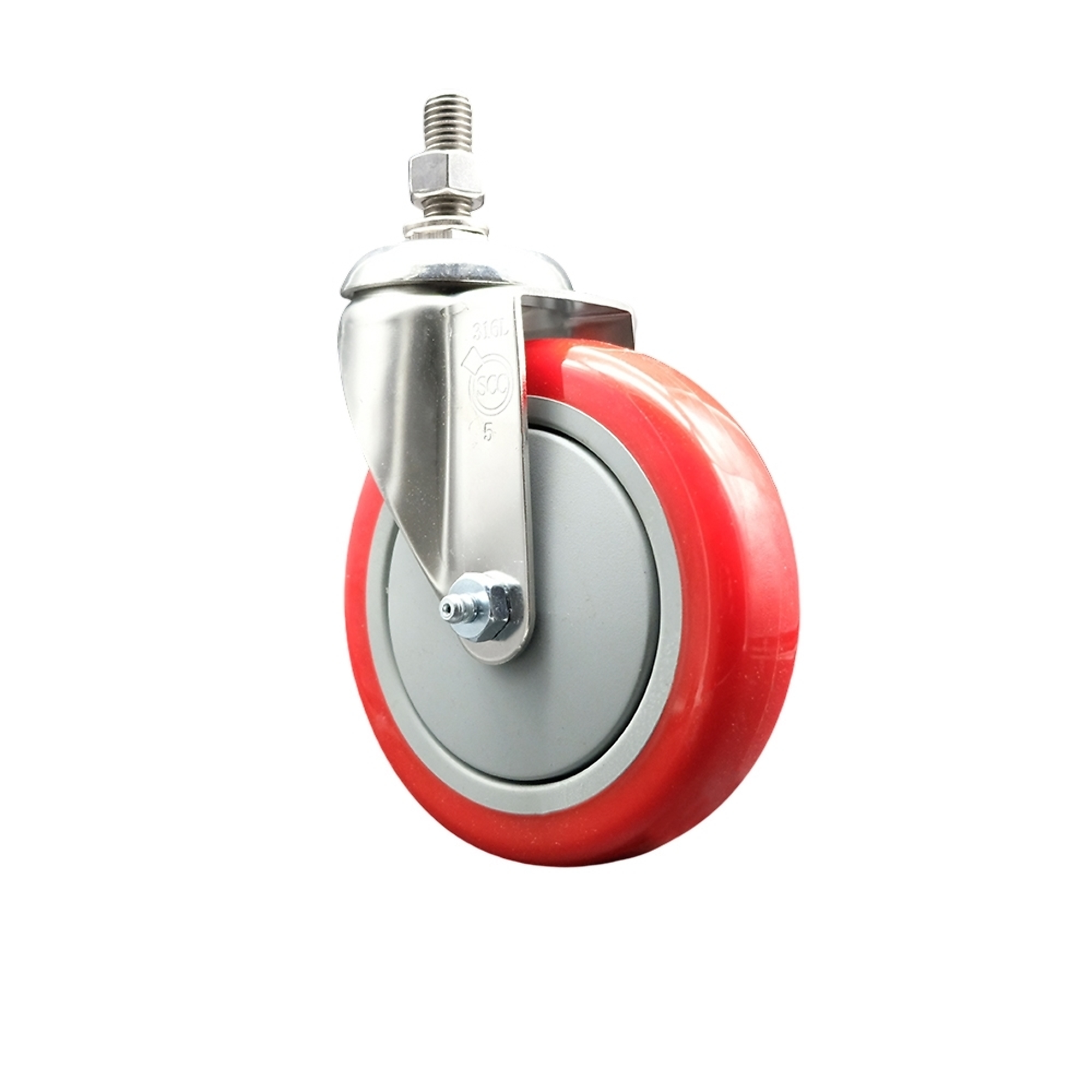 Service Caster, 5Inch x 1 1/4Inch Stem Caster, Wheel Diameter 5 in, Caster Type Swivel, Package (qty.) 1, Model SCC-SS316TS20S514-PPUB-RED-121315