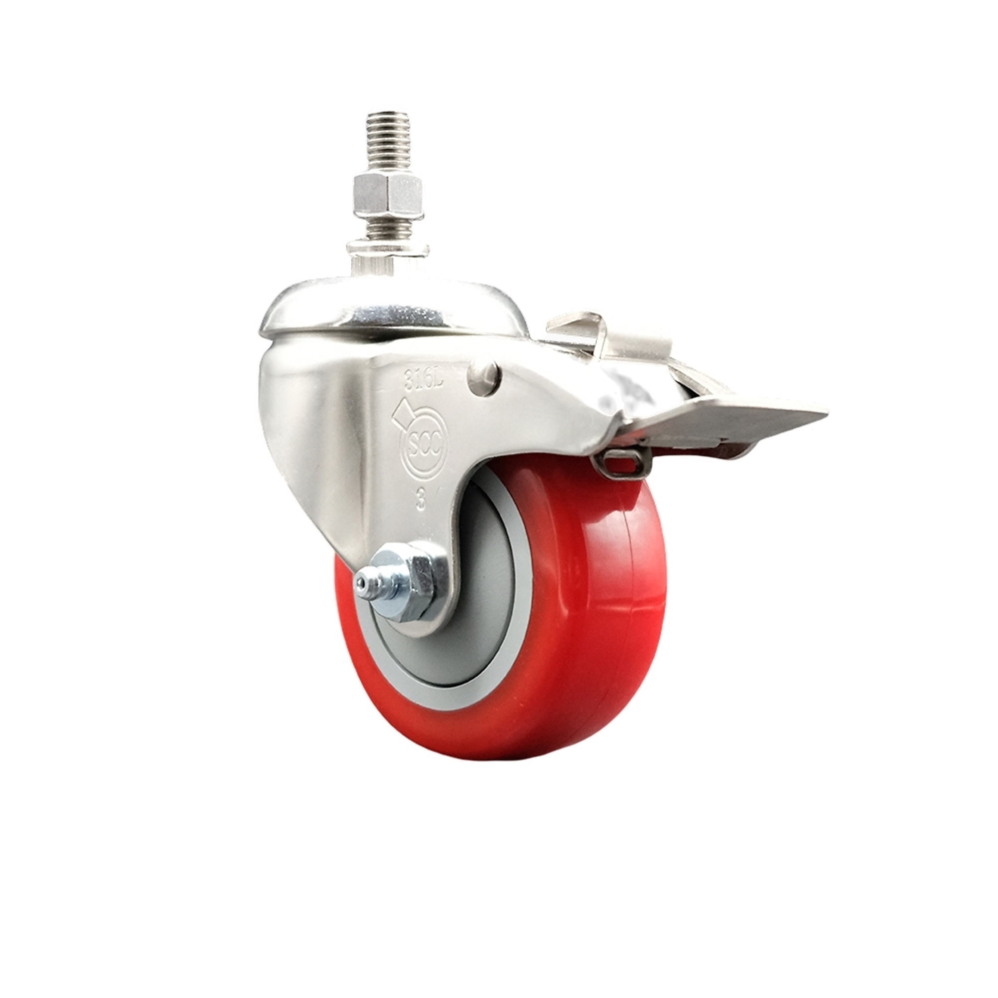 Service Caster, 3Inch x 1 1/4Inch Stem Caster, Wheel Diameter 3 in, Caster Type Swivel, Package (qty.) 1, Model SCC-SS316TSTTL20S314-PPUB-RED-381615