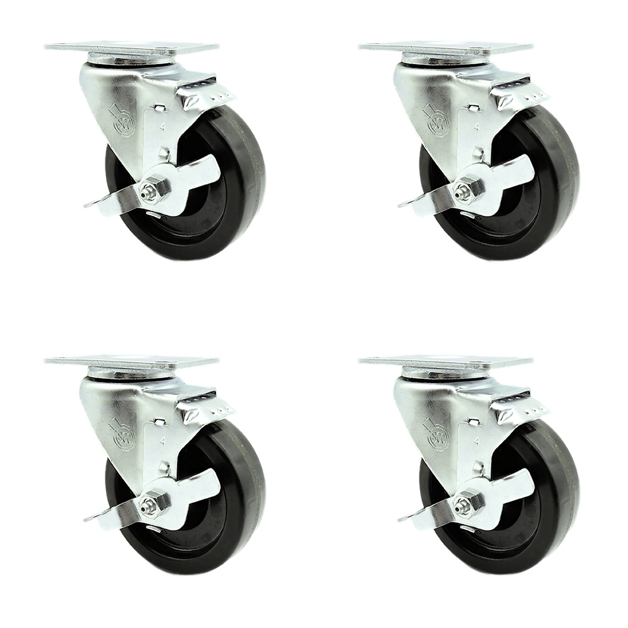 Service Caster, 4Inch x 1 1/4Inch Plate Casters, Wheel Diameter 4 in, Caster Type Swivel, Package (qty.) 4, Model SCC-20S414-PHR-TLB-4