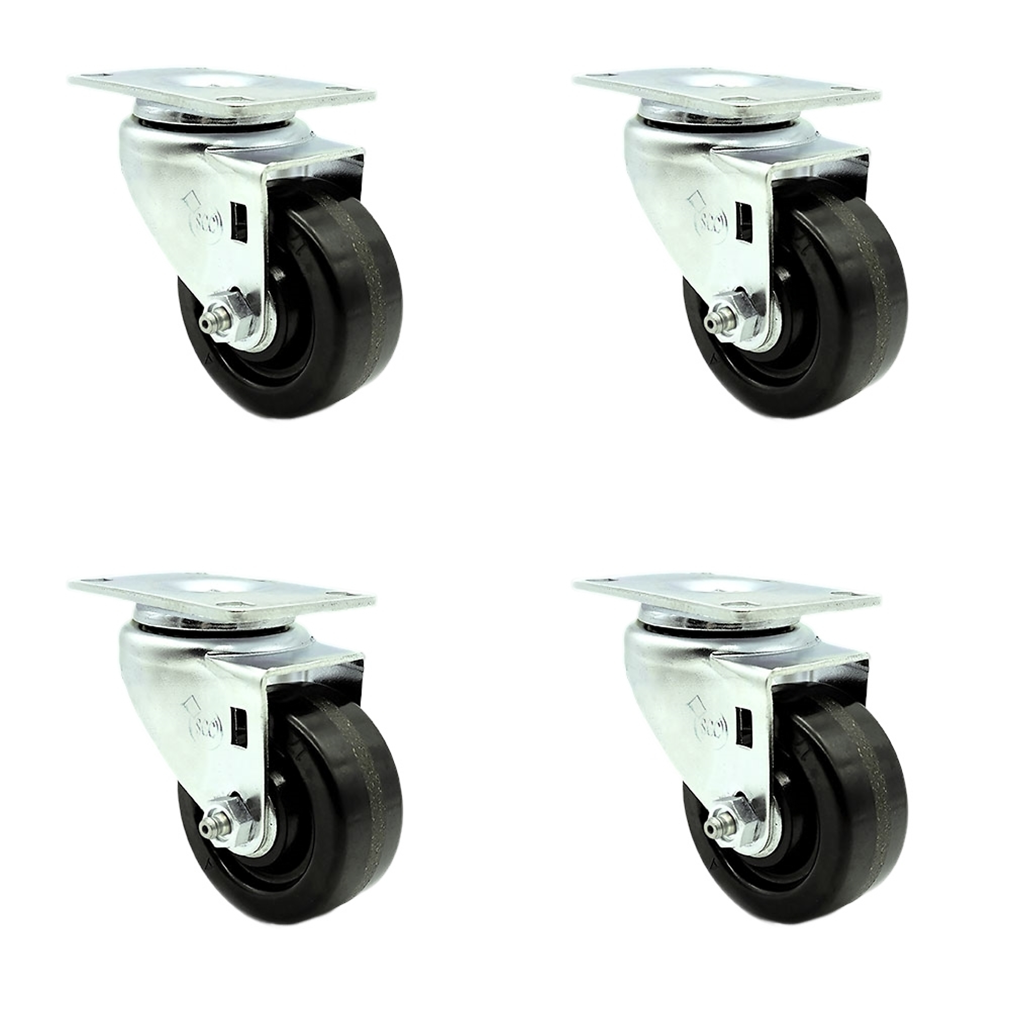 Service Caster, 3Inch x 1 1/4Inch Plate Casters, Wheel Diameter 3 in, Caster Type Swivel, Package (qty.) 4, Model SCC-20S314-PHR-4