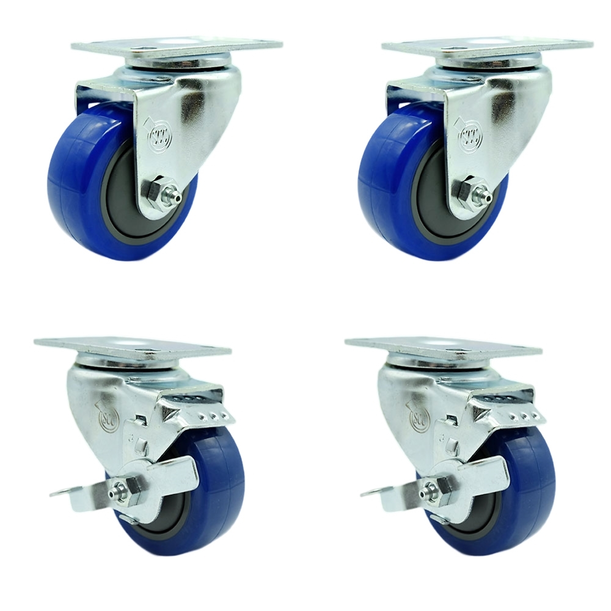 Service Caster, 3Inch x 1 1/4Inch Plate Casters, Wheel Diameter 3 in, Caster Type Swivel, Package (qty.) 4, Model SCC-20S314-PPUB-BLUE-2-TLB-2