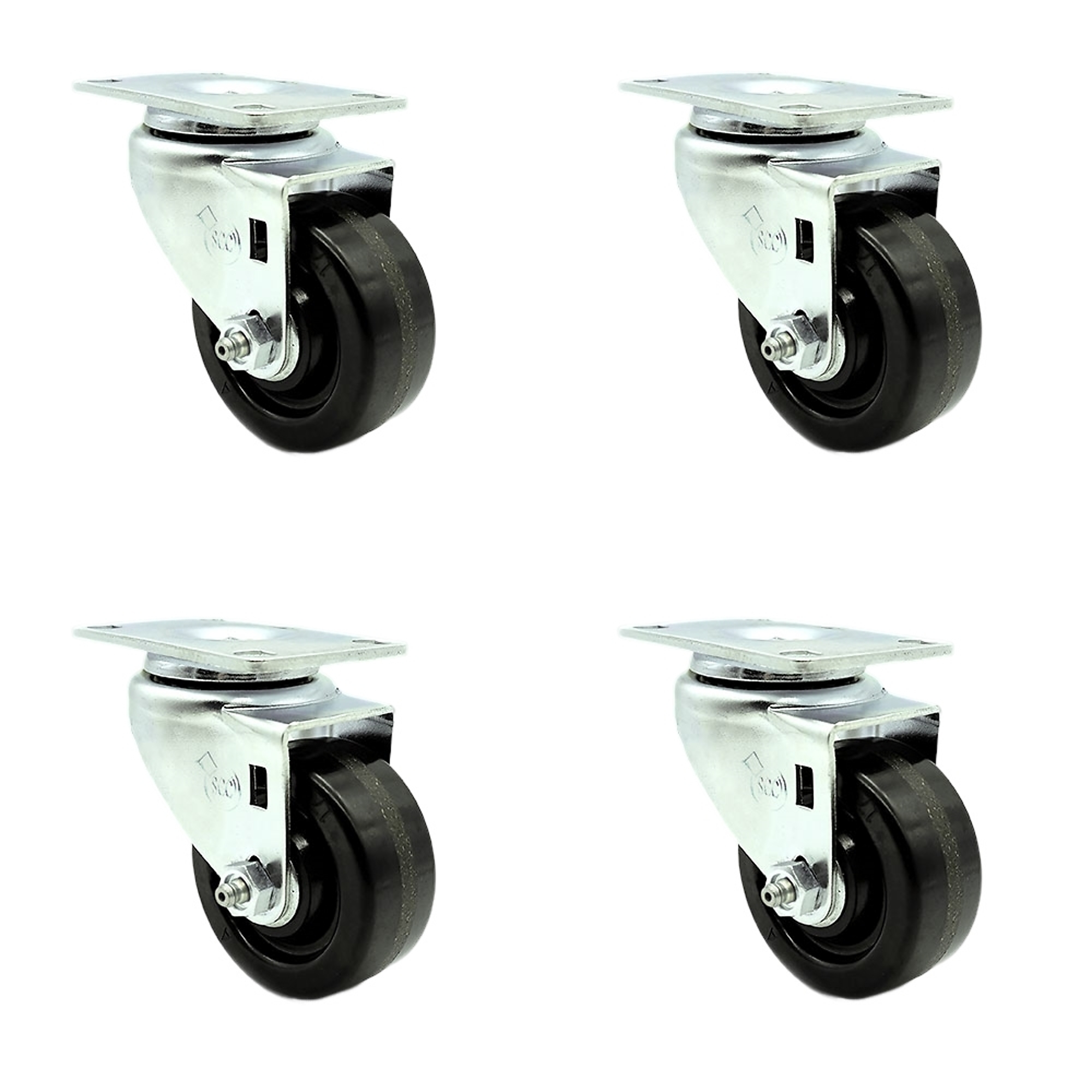 Service Caster, 3Inch x 1 1/4Inch Plate Casters, Wheel Diameter 3 in, Caster Type Swivel, Package (qty.) 4, Model SCC-20S314-PHS-4