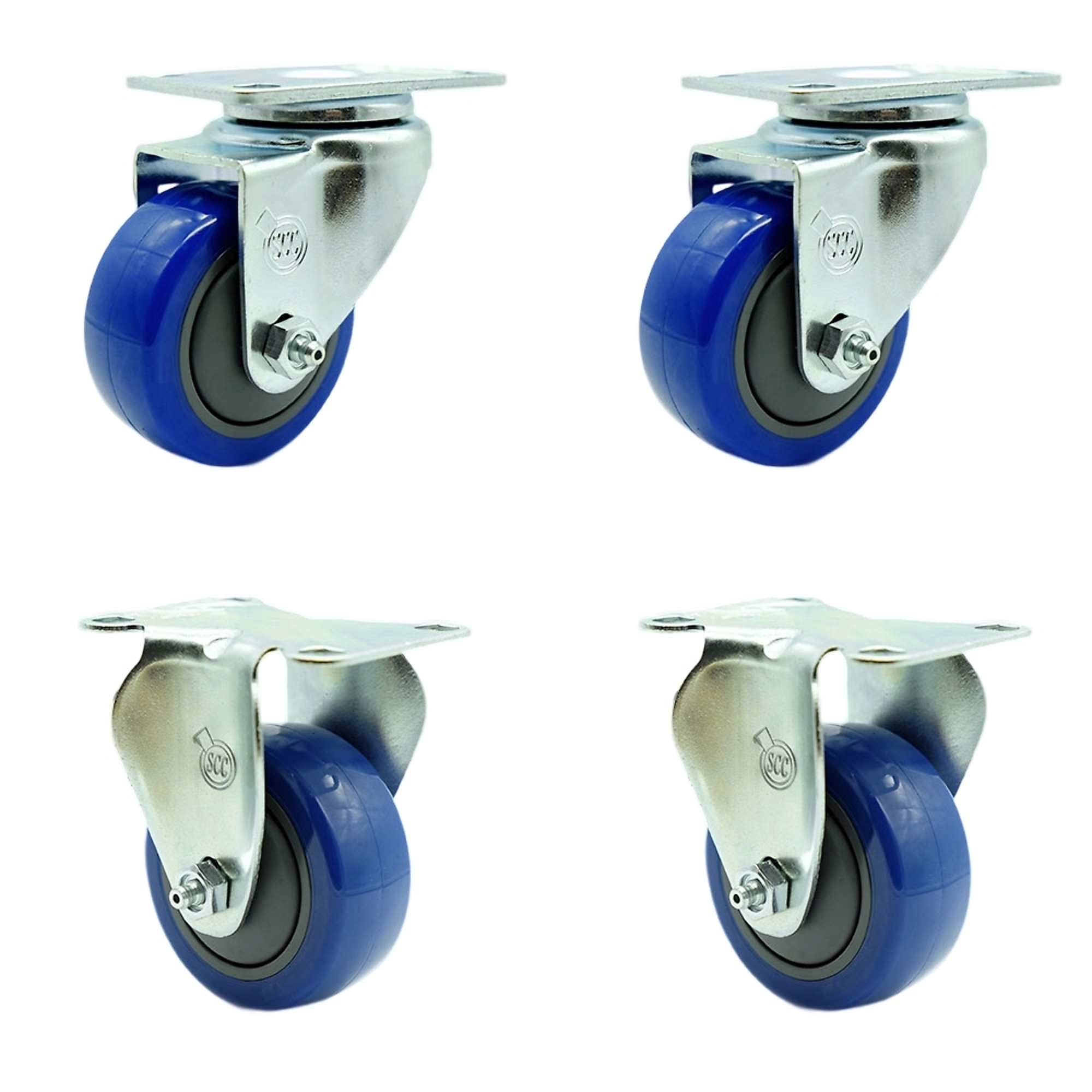 Service Caster, 3Inch x 1 1/4Inch Plate Casters, Wheel Diameter 3 in, Caster Type Swivel, Package (qty.) 4, Model SCC-20S314-PPUB-BLUE-2-R314-2