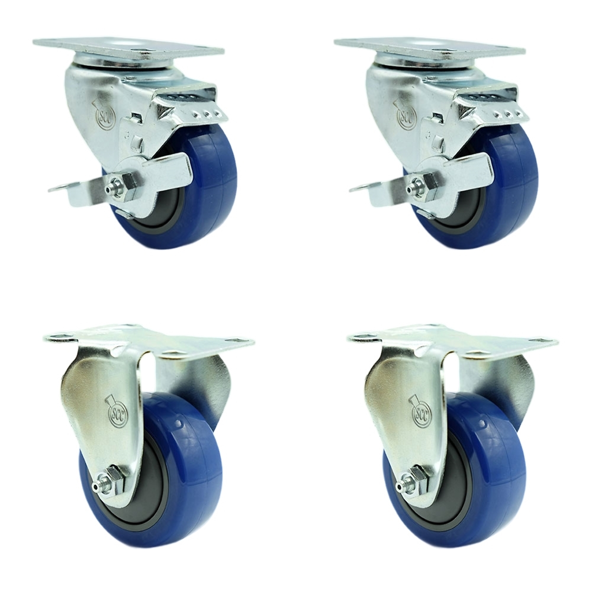 Service Caster, 3Inch x 1 1/4Inch Plate Casters, Wheel Diameter 3 in, Caster Type Swivel, Package (qty.) 4, Model SCC-20S314-PPUB-BLUE-TLB-2-R314-2