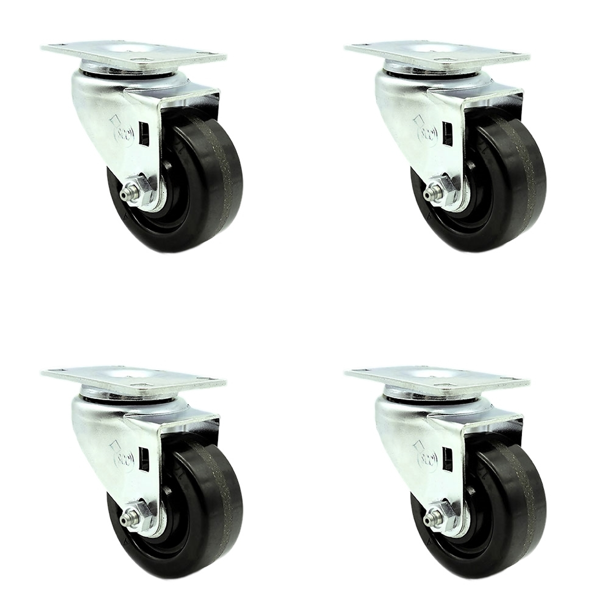 Service Caster, 3 1/2Inch x 1 1/4Inch Plate Casters, Wheel Diameter 3.5 in, Caster Type Swivel, Package (qty.) 4, Model SCC-20S3514-PHS-4