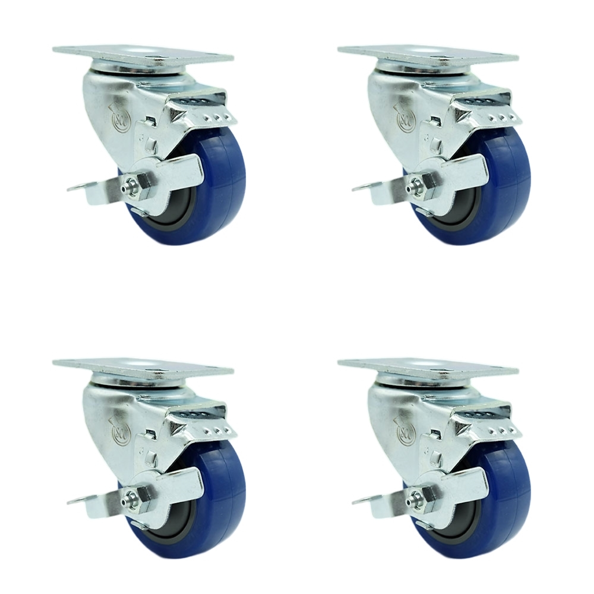 Service Caster, 3 1/2Inch x 1 1/4Inch Plate Casters, Wheel Diameter 3.5 in, Caster Type Swivel, Package (qty.) 4, Model SCC-20S3514-PPUB-BLUE-TLB-4