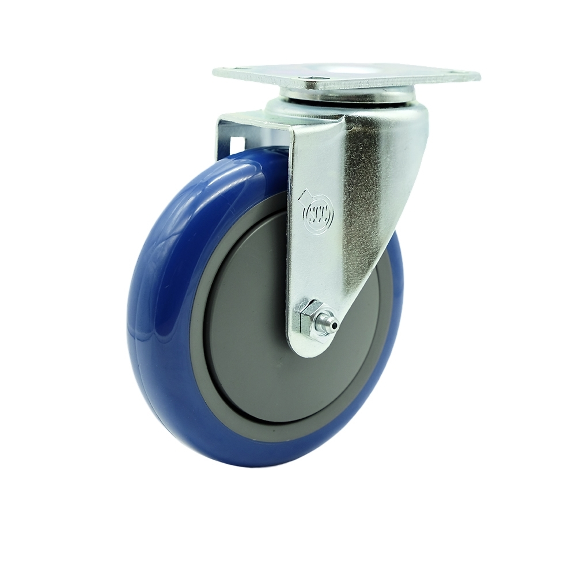 Service Caster, 5Inch x 1 1/4Inch Plate Caster, Wheel Diameter 5 in, Caster Type Swivel, Package (qty.) 1, Model SCC-20S514-PPUB-BLUE