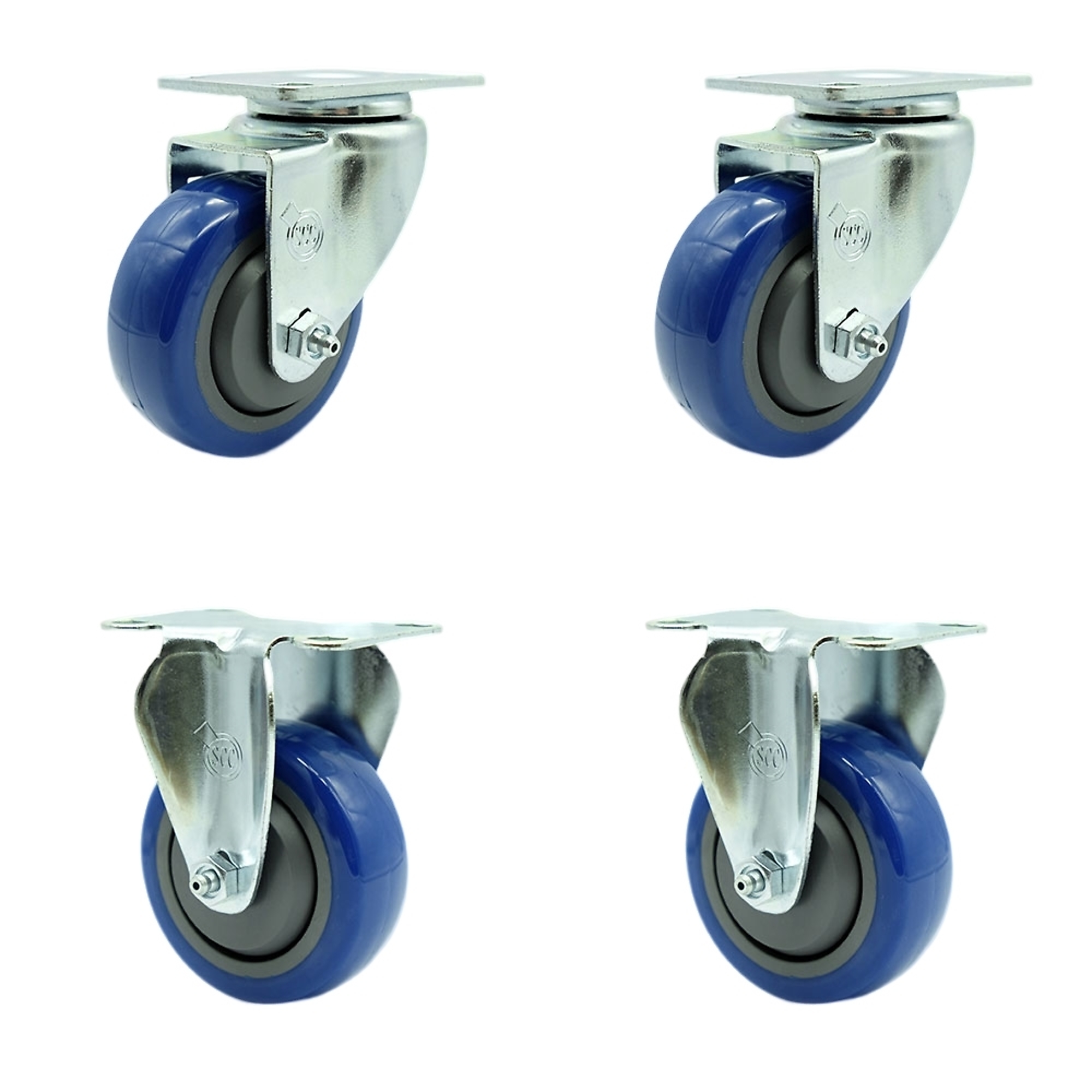 Service Caster, 3 1/2Inch x 1 1/4Inch Plate Casters, Wheel Diameter 3.5 in, Caster Type Swivel, Package (qty.) 4, Model SCC-20S3514-PPUB-BLUE-2-R3514-