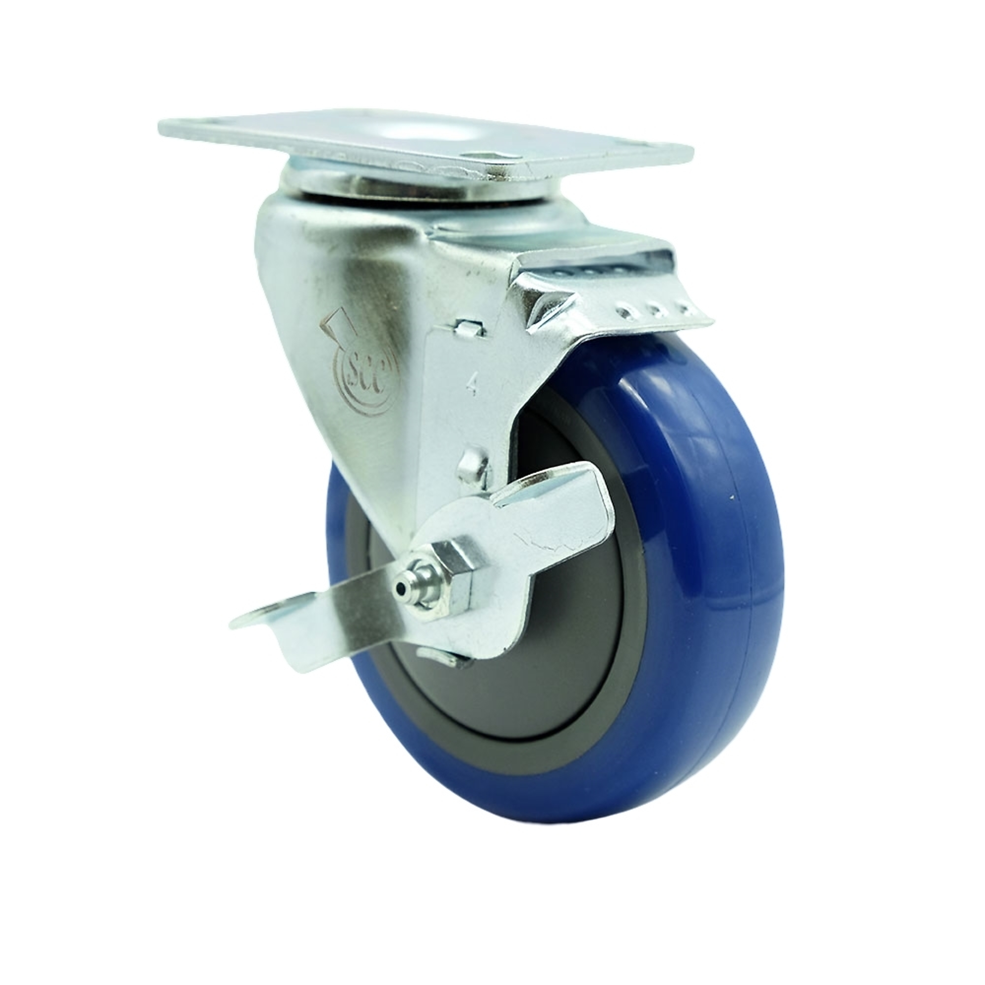 Service Caster, 4Inch x 1 1/4Inch Plate Caster, Wheel Diameter 4 in, Caster Type Swivel, Package (qty.) 1, Model SCC-20S414-PPUB-BLUE-TLB