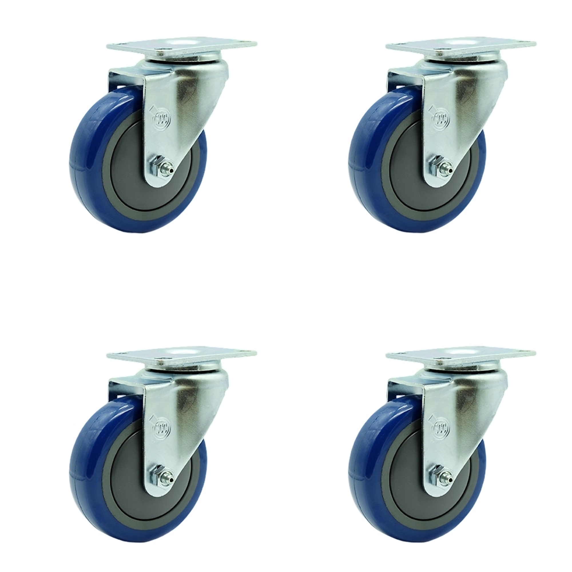 Service Caster, 4Inch x 1 1/4Inch Plate Casters, Wheel Diameter 4 in, Caster Type Swivel, Package (qty.) 4, Model SCC-20S414-PPUB-BLUE-4