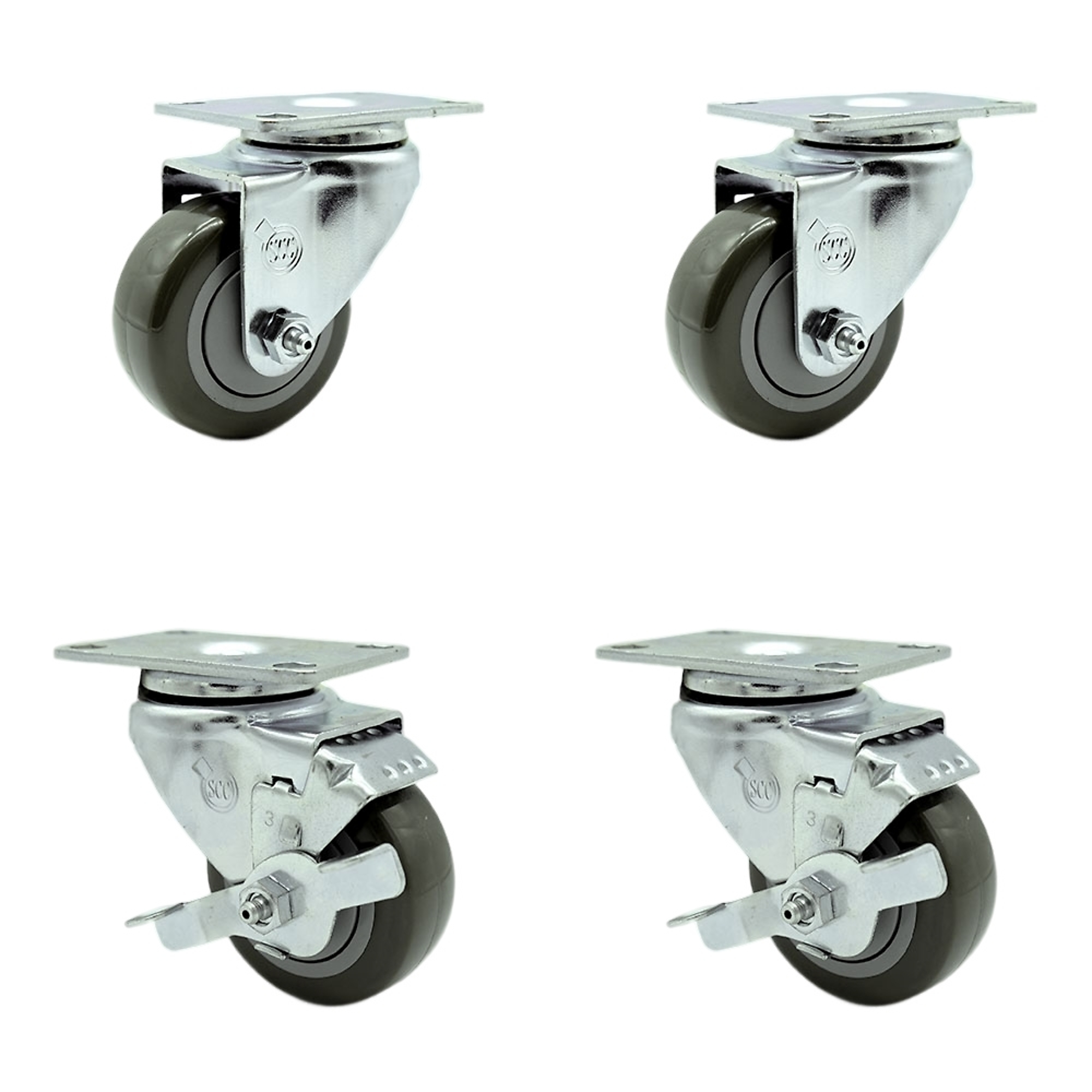 Service Caster, 3Inch x 1 1/4Inch Plate Casters, Wheel Diameter 3 in, Caster Type Swivel, Package (qty.) 4, Model SCC-20S314-PPUB-2-TLB-2