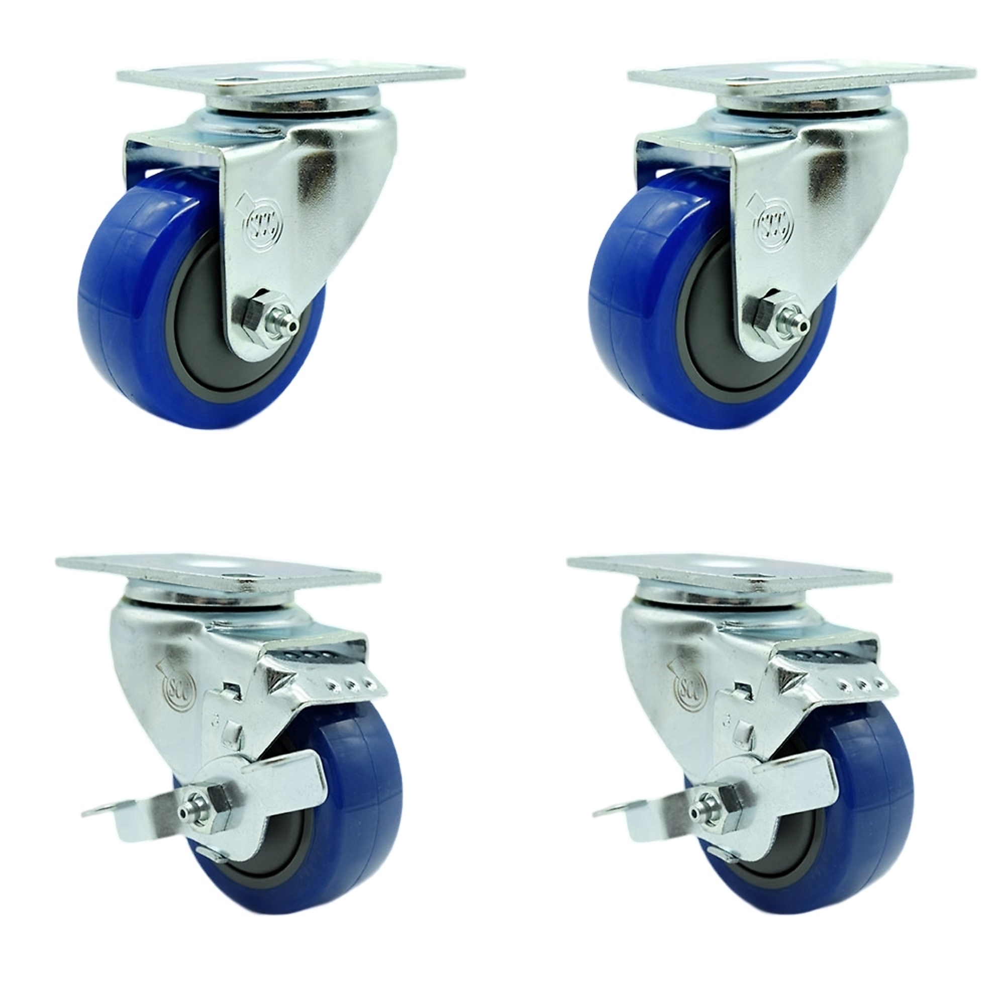 Service Caster, 3 1/2Inch x 1 1/4Inch Plate Casters, Wheel Diameter 3.5 in, Caster Type Swivel, Package (qty.) 4, Model SCC-20S3514-PPUB-BLUE-2-TLB-2