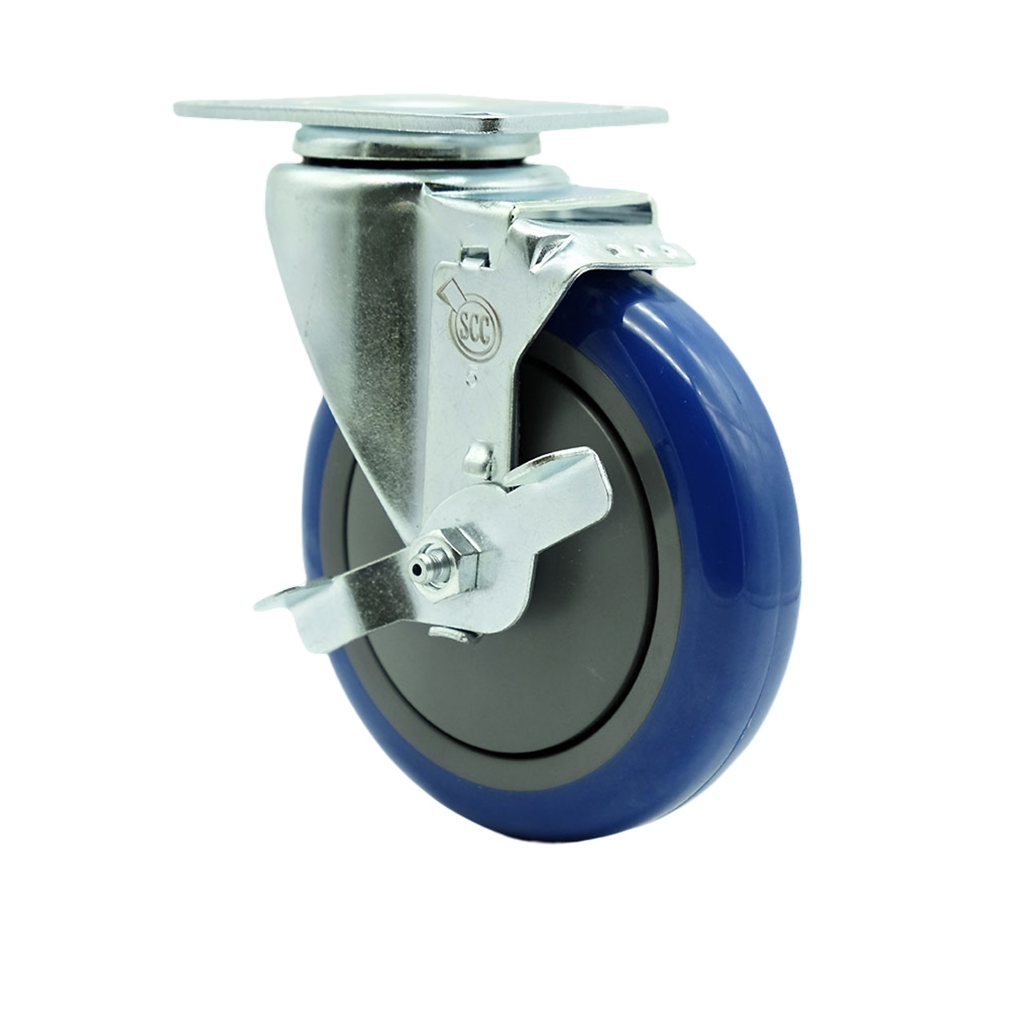 Service Caster, 5Inch x 1 1/4Inch Plate Caster, Wheel Diameter 5 in, Caster Type Swivel, Package (qty.) 1, Model SCC-20S514-PPUB-BLUE-TLB