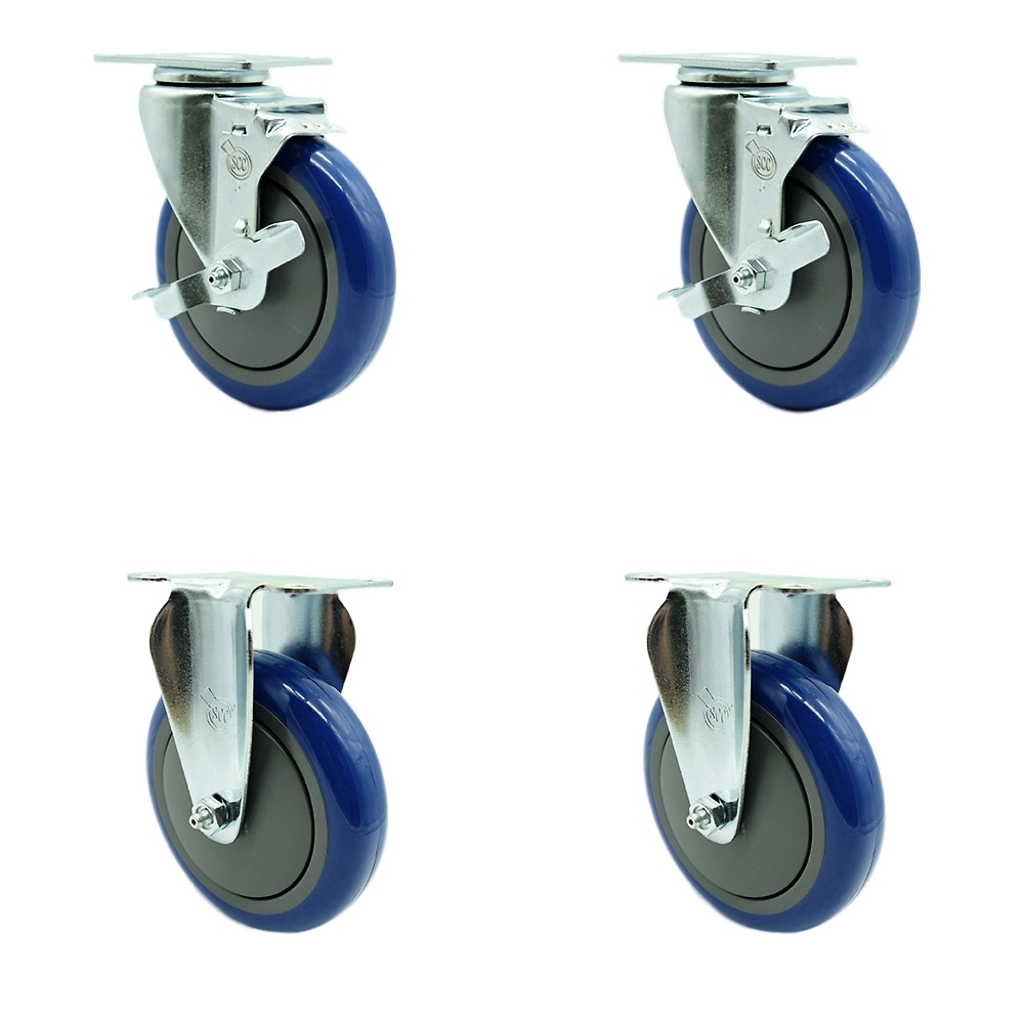 Service Caster, 5Inch x 1 1/4Inch Plate Casters, Wheel Diameter 5 in, Caster Type Swivel, Package (qty.) 4, Model SCC-20S514-PPUB-BLUE-TLB-2-R514-2