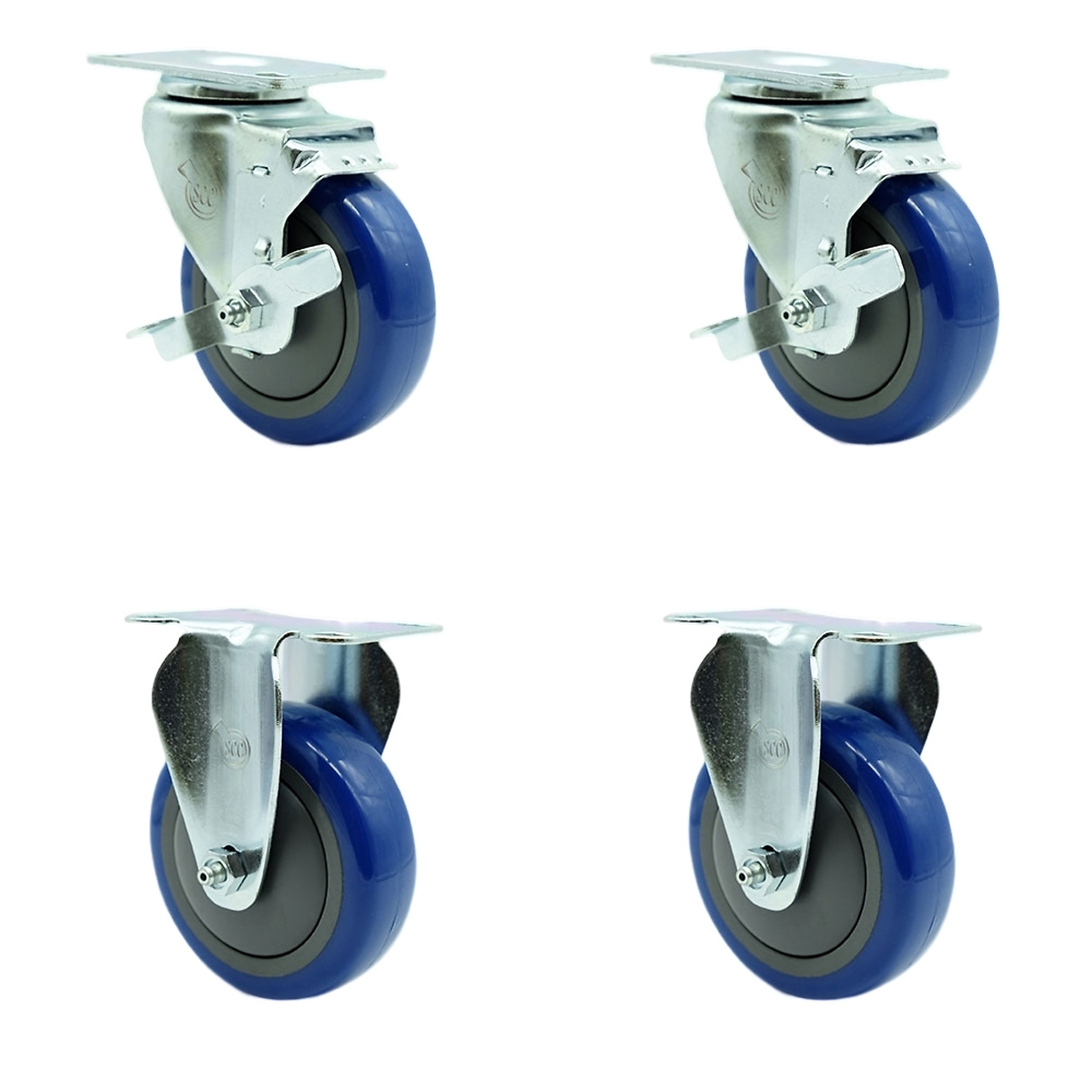 Service Caster, 4Inch x 1 1/4Inch Plate Casters, Wheel Diameter 4 in, Caster Type Swivel, Package (qty.) 4, Model SCC-20S414-PPUB-BLUE-TLB-2-R414-2