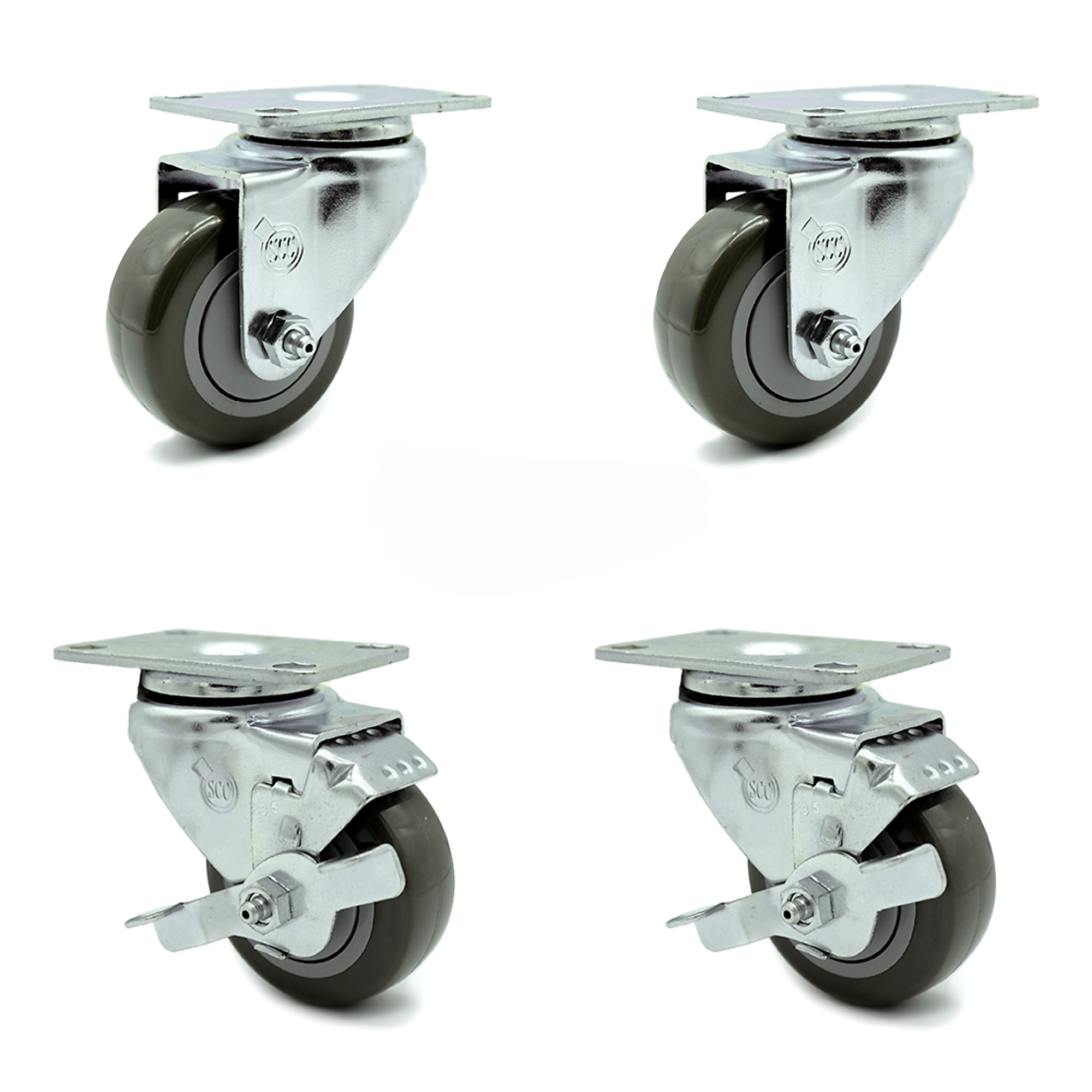 Service Caster, 3 1/2Inch x 1 1/4Inch Plate Casters, Wheel Diameter 3.5 in, Caster Type Swivel, Package (qty.) 4, Model SCC-20S3514-PPUB-2-TLB-2