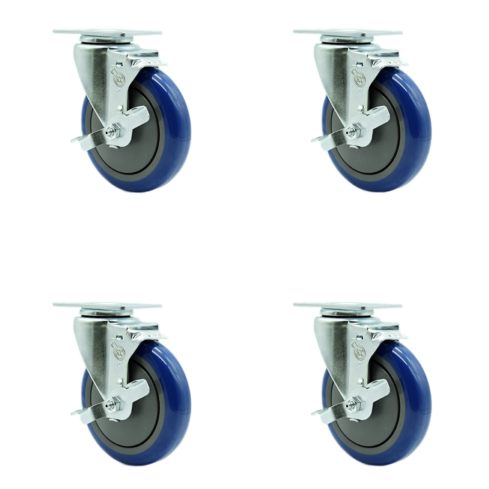 Service Caster, 5Inch x 1 1/4Inch Plate Casters, Wheel Diameter 5 in, Caster Type Swivel, Package (qty.) 4, Model SCC-20S514-PPUB-BLUE-TLB-4