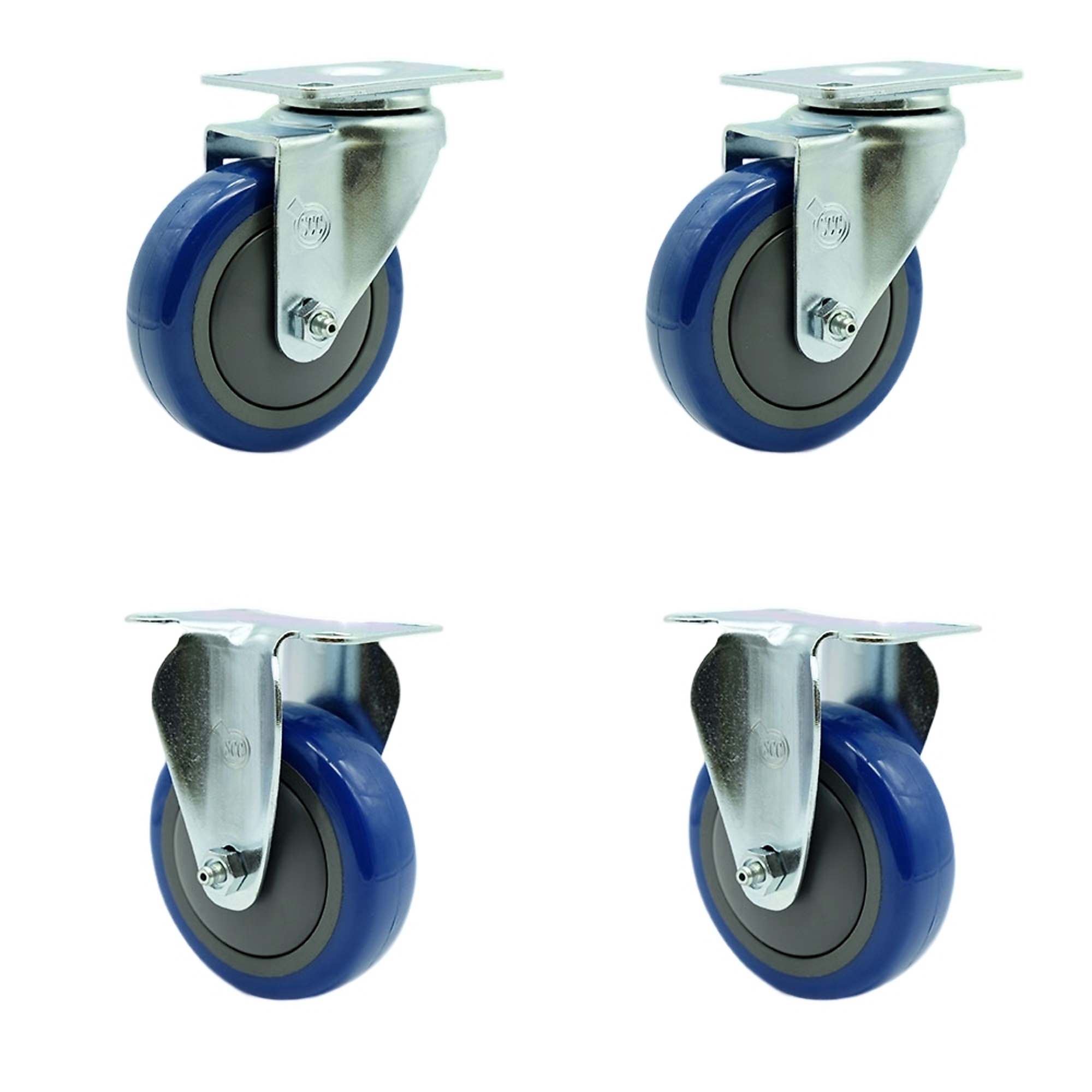 Service Caster, 4Inch x 1 1/4Inch Plate Casters, Wheel Diameter 4 in, Caster Type Swivel, Package (qty.) 4, Model SCC-20S414-PPUB-BLUE-2-R414-2