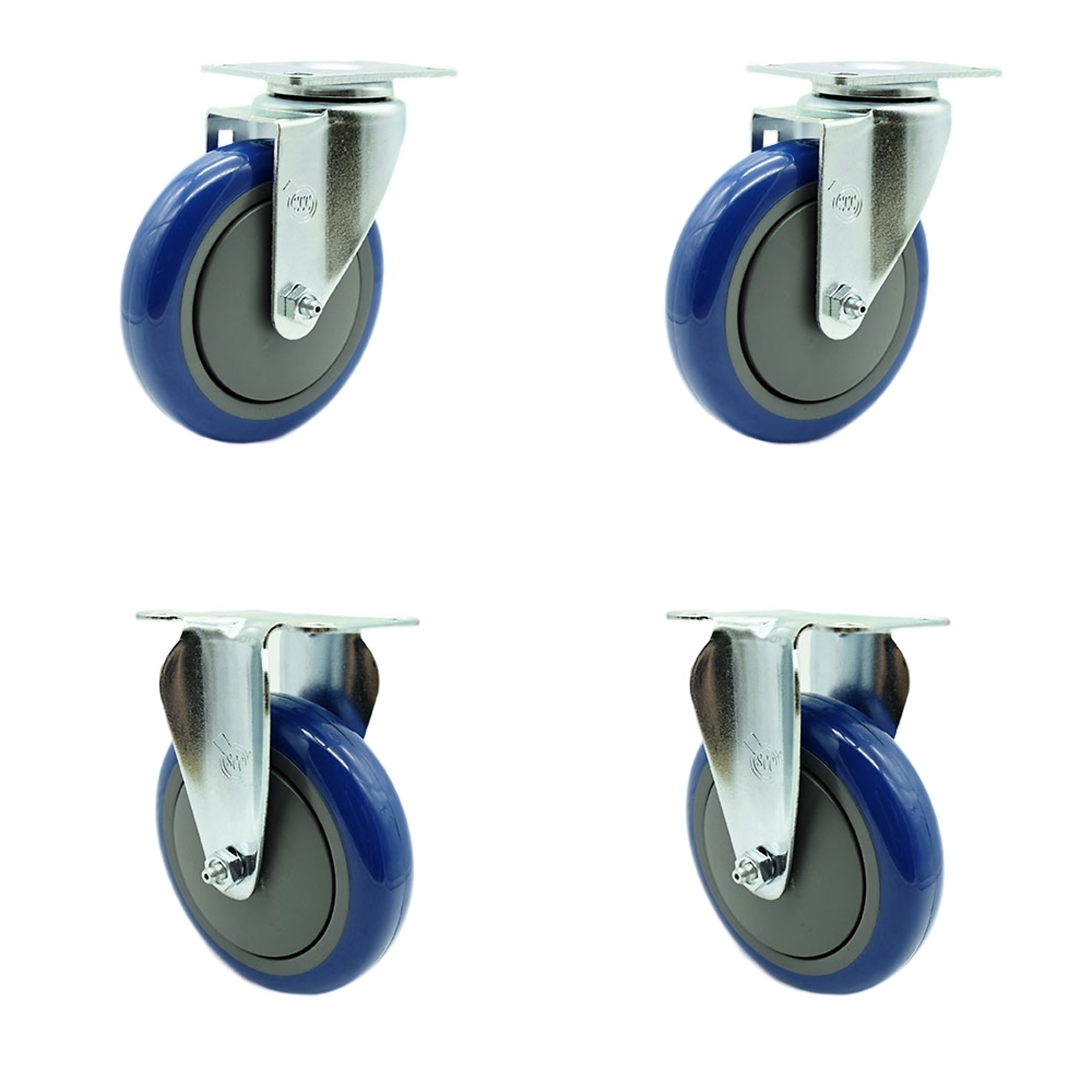 Service Caster, 5Inch x 1 1/4Inch Plate Casters, Wheel Diameter 5 in, Caster Type Swivel, Package (qty.) 4, Model SCC-20S514-PPUB-BLUE-2-R514-2