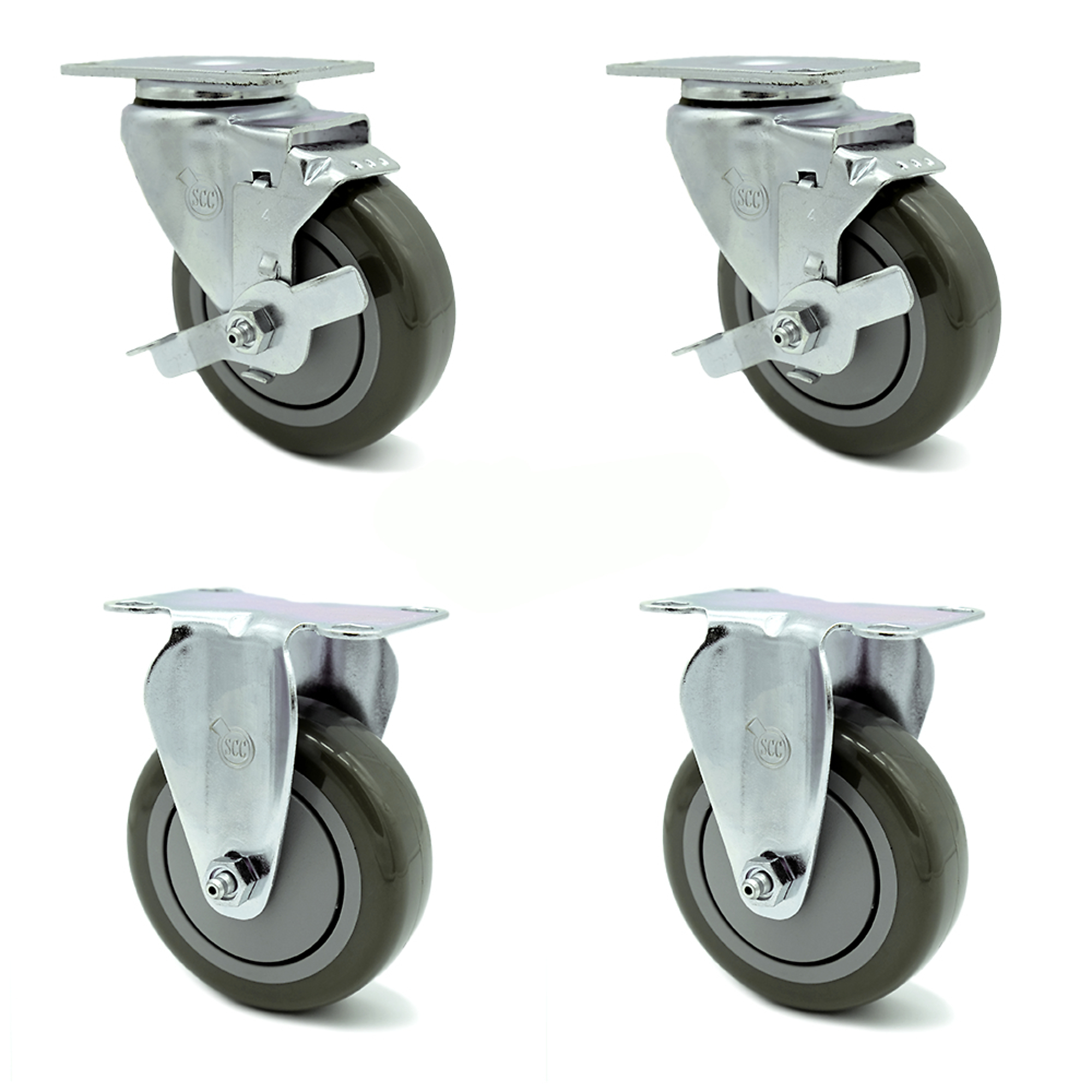 Service Caster, 4Inch x 1 1/4Inch Plate Casters, Wheel Diameter 4 in, Caster Type Swivel, Package (qty.) 4, Model SCC-20S414-PPUB-TLB-2-R414-2