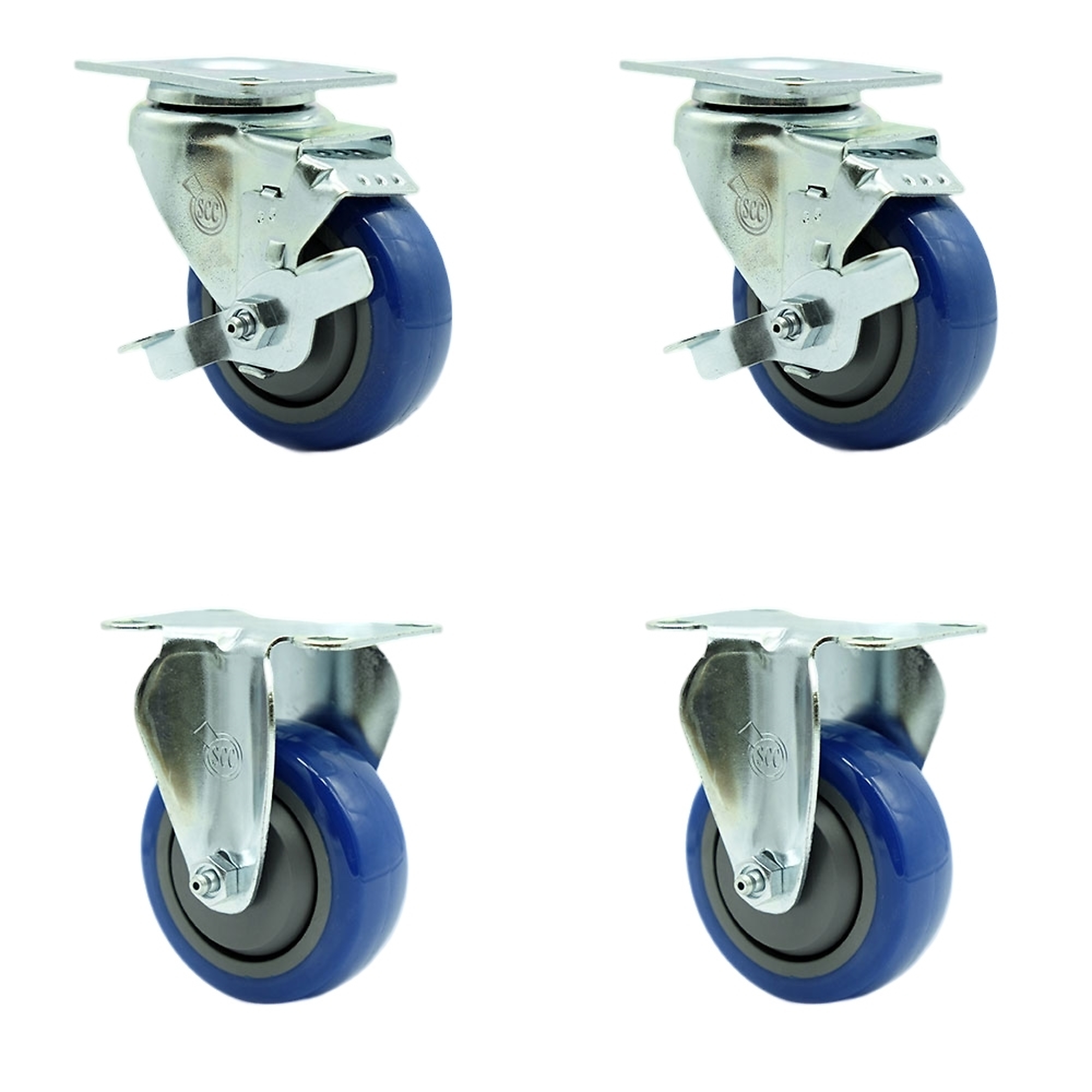 Service Caster, 3 1/2Inch x 1 1/4Inch Plate Casters, Wheel Diameter 3.5 in, Caster Type Swivel, Package (qty.) 4, Model SCC-20S3514-PPUB-BLUE-TLB-2-