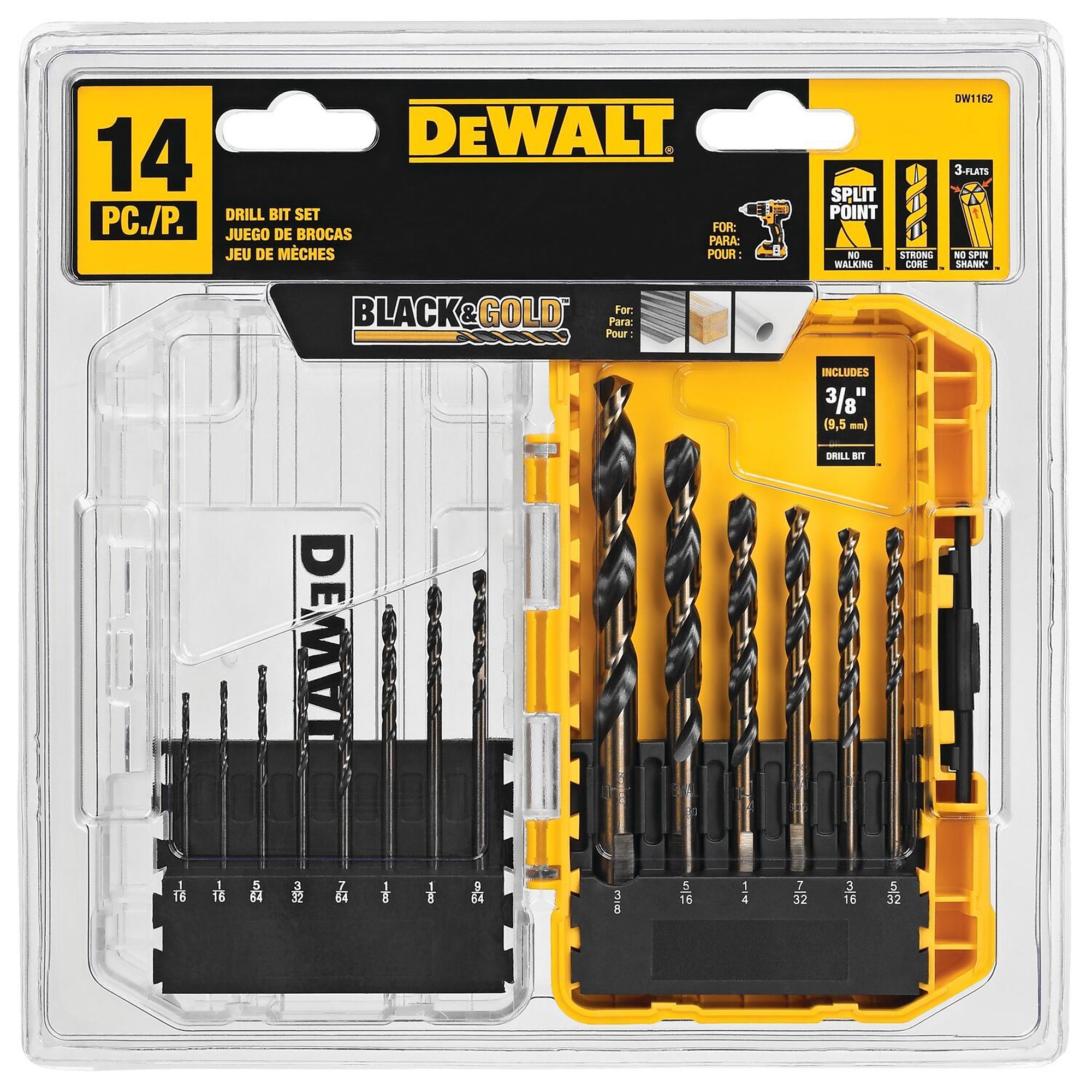 DEWALT Black Oxide Drill Bit Set, 14-Piece, Model DW1162