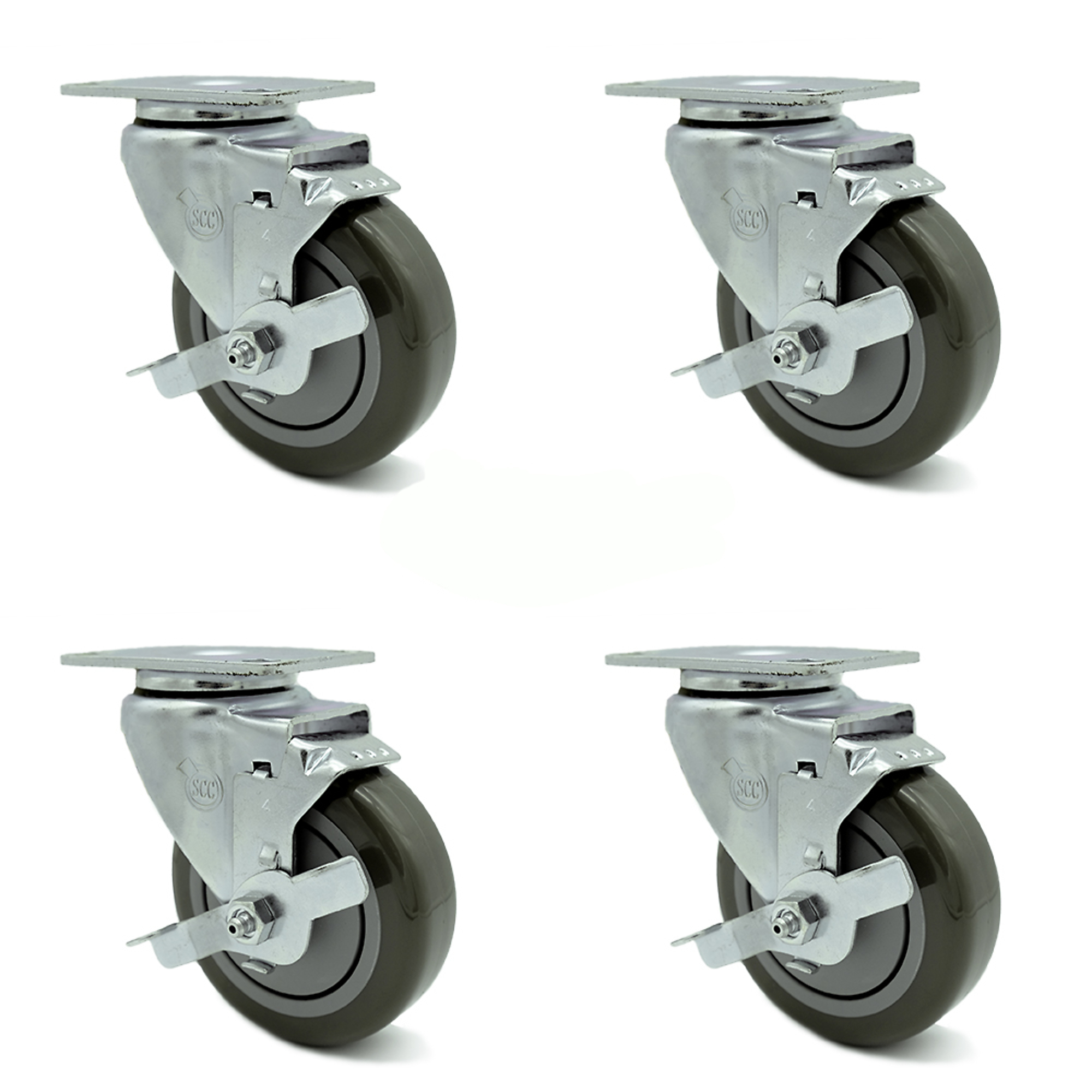 Service Caster, 4Inch x 1 1/4Inch Plate Casters, Wheel Diameter 4 in, Caster Type Swivel, Package (qty.) 4, Model SCC-20S414-PPUB-TLB-4