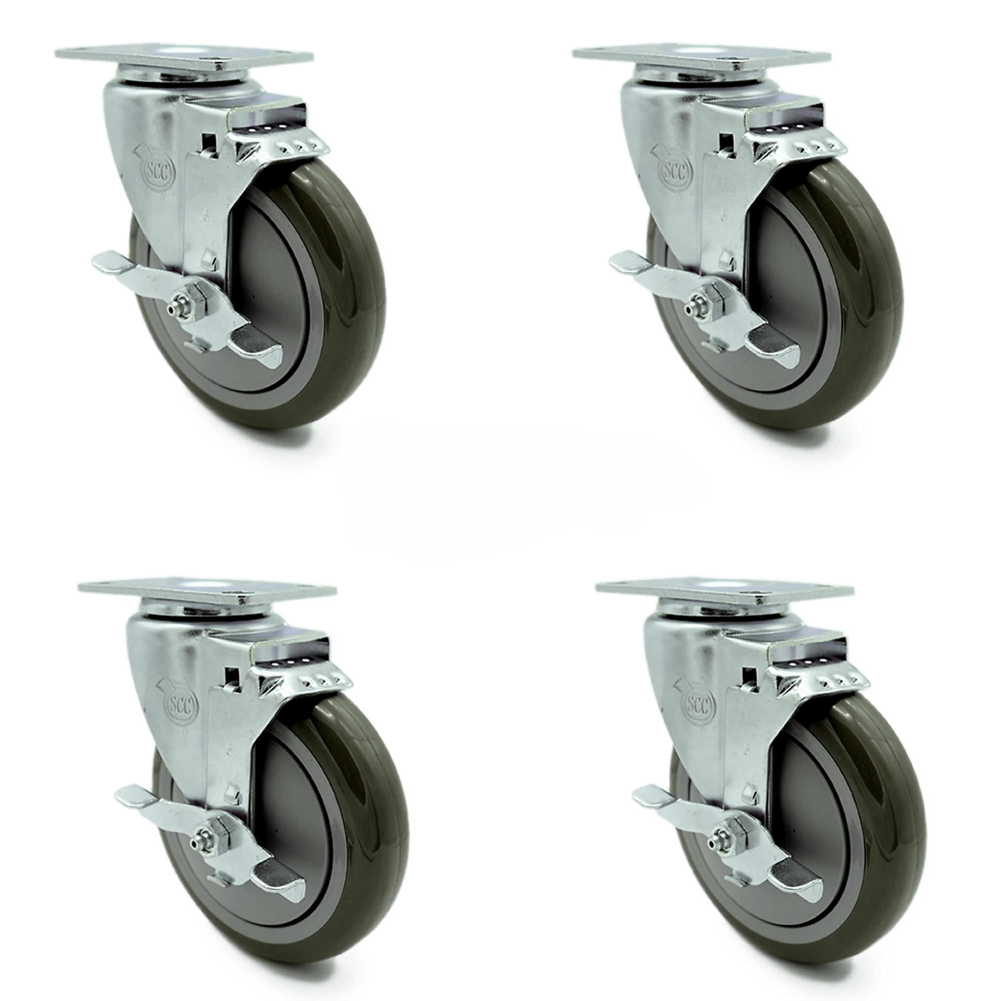 Service Caster, 5Inch x 1 1/4Inch Plate Casters, Wheel Diameter 5 in, Caster Type Swivel, Package (qty.) 4, Model SCC-20S514-PPUB-TLB-4