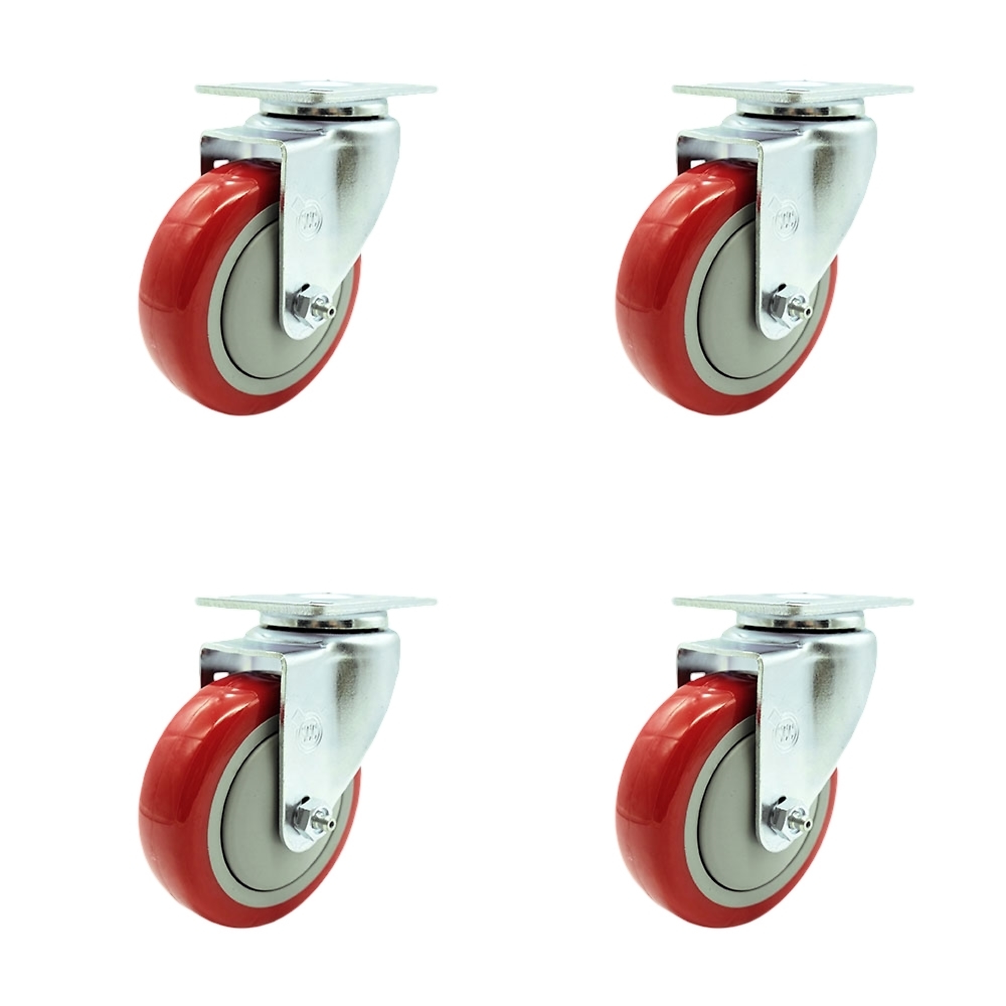 Service Caster, 4Inch x 1 1/4Inch Plate Casters, Wheel Diameter 4 in, Caster Type Swivel, Package (qty.) 4, Model SCC-20S414-PPUB-RED-4