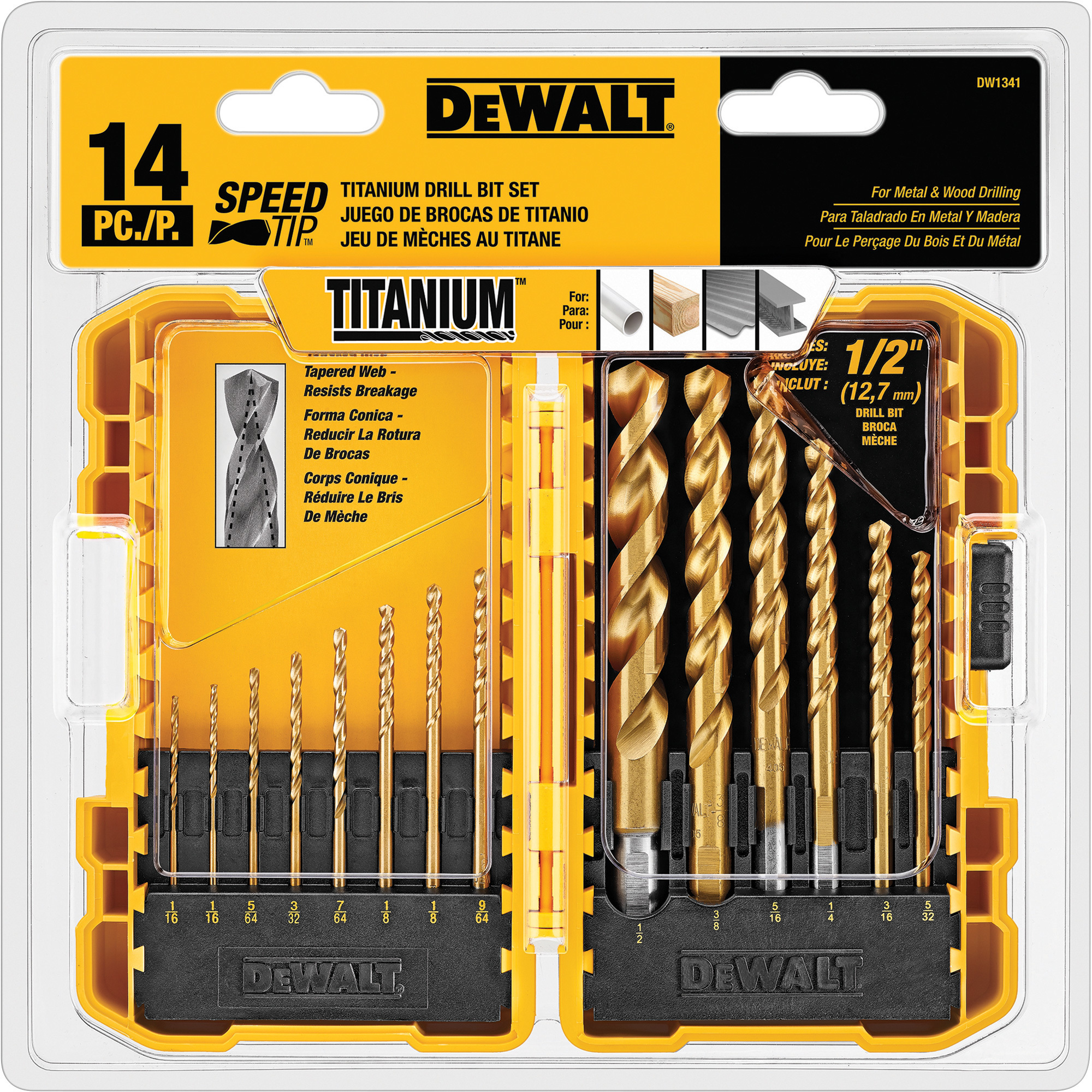 DEWALT Titanium Drill Bit Set, 14-Piece, Speed Tip, Model DW1341
