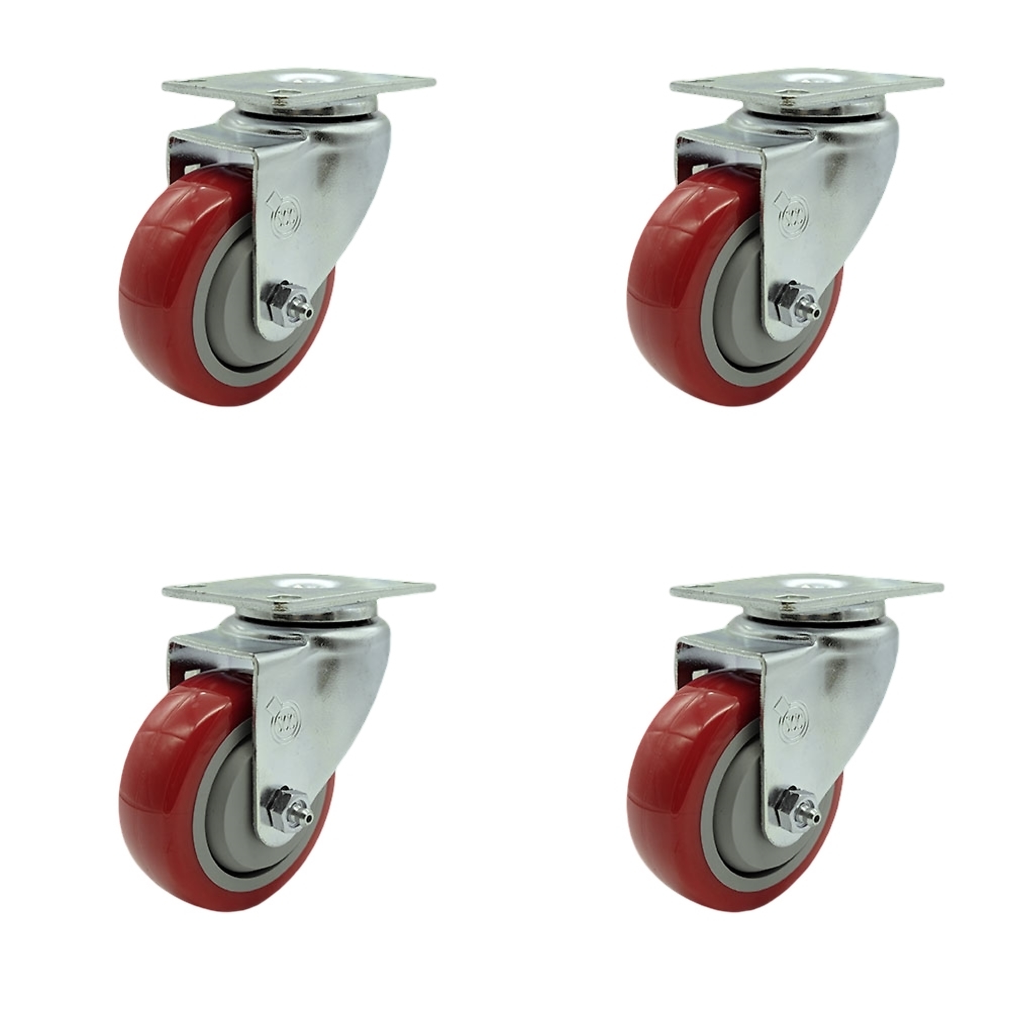 Service Caster, 3 1/2Inch x 1 1/4Inch Plate Casters, Wheel Diameter 3.5 in, Caster Type Swivel, Package (qty.) 4, Model SCC-20S3514-PPUB-RED-4