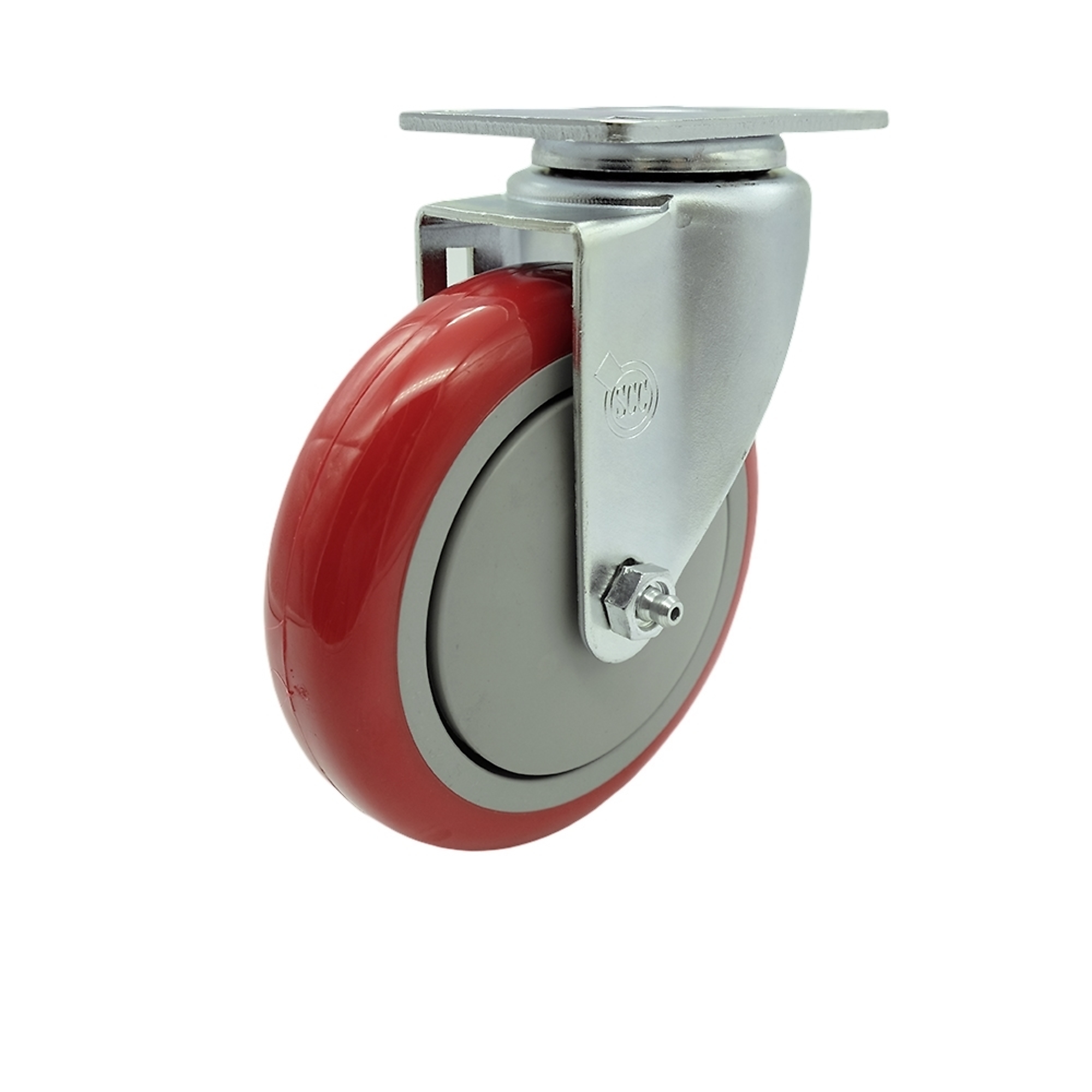 Service Caster, 5Inch x 1 1/4Inch Plate Caster, Wheel Diameter 5 in, Caster Type Swivel, Package (qty.) 1, Model SCC-20S514-PPUB-RED