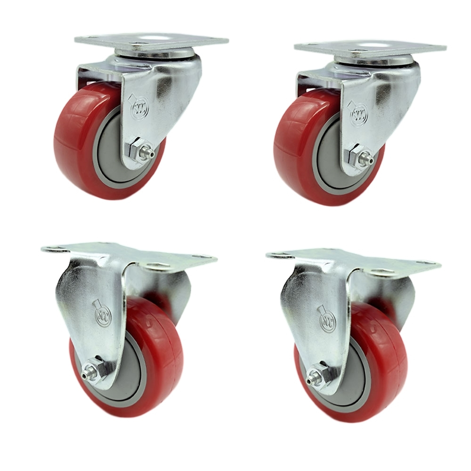 Service Caster, 3Inch x 1 1/4Inch Plate Casters, Wheel Diameter 3 in, Caster Type Swivel, Package (qty.) 4, Model SCC-20S314-PPUB-RED-2-R314-2