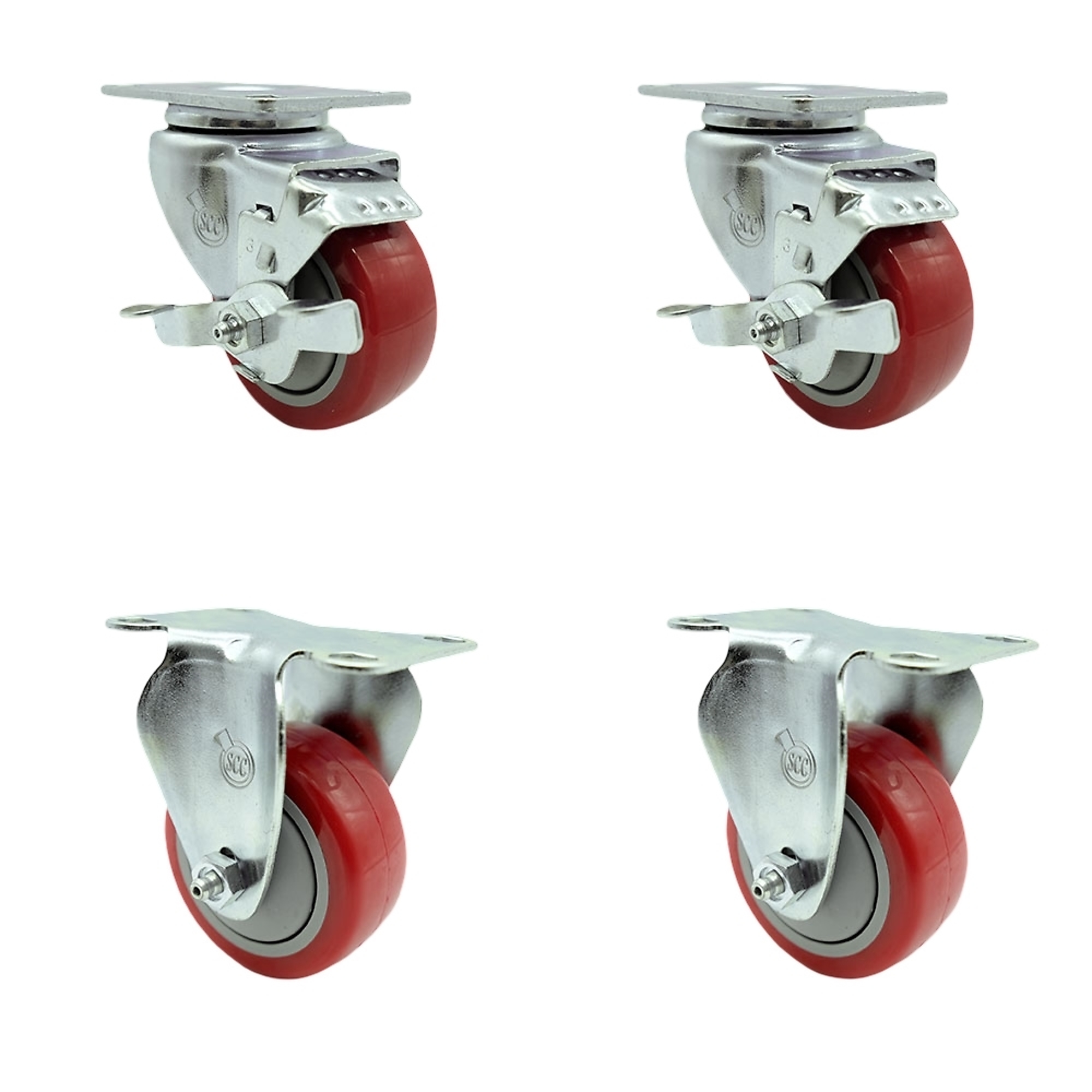 Service Caster, 3Inch x 1 1/4Inch Plate Casters, Wheel Diameter 3 in, Caster Type Swivel, Package (qty.) 4, Model SCC-20S314-PPUB-RED-TLB-2-R314-2