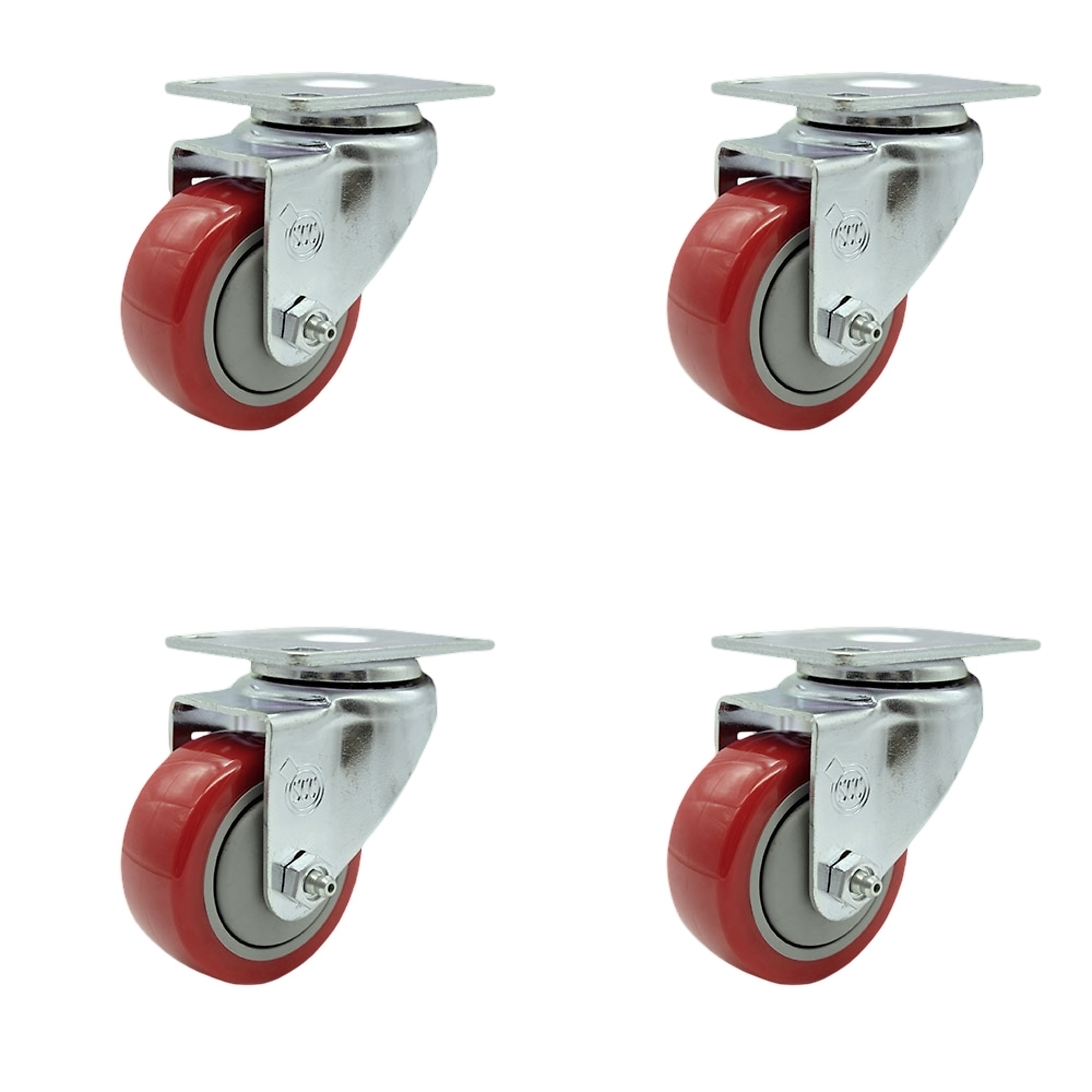 Service Caster, 3Inch x 1 1/4Inch Plate Casters, Wheel Diameter 3 in, Caster Type Swivel, Package (qty.) 4, Model SCC-20S314-PPUB-RED-4