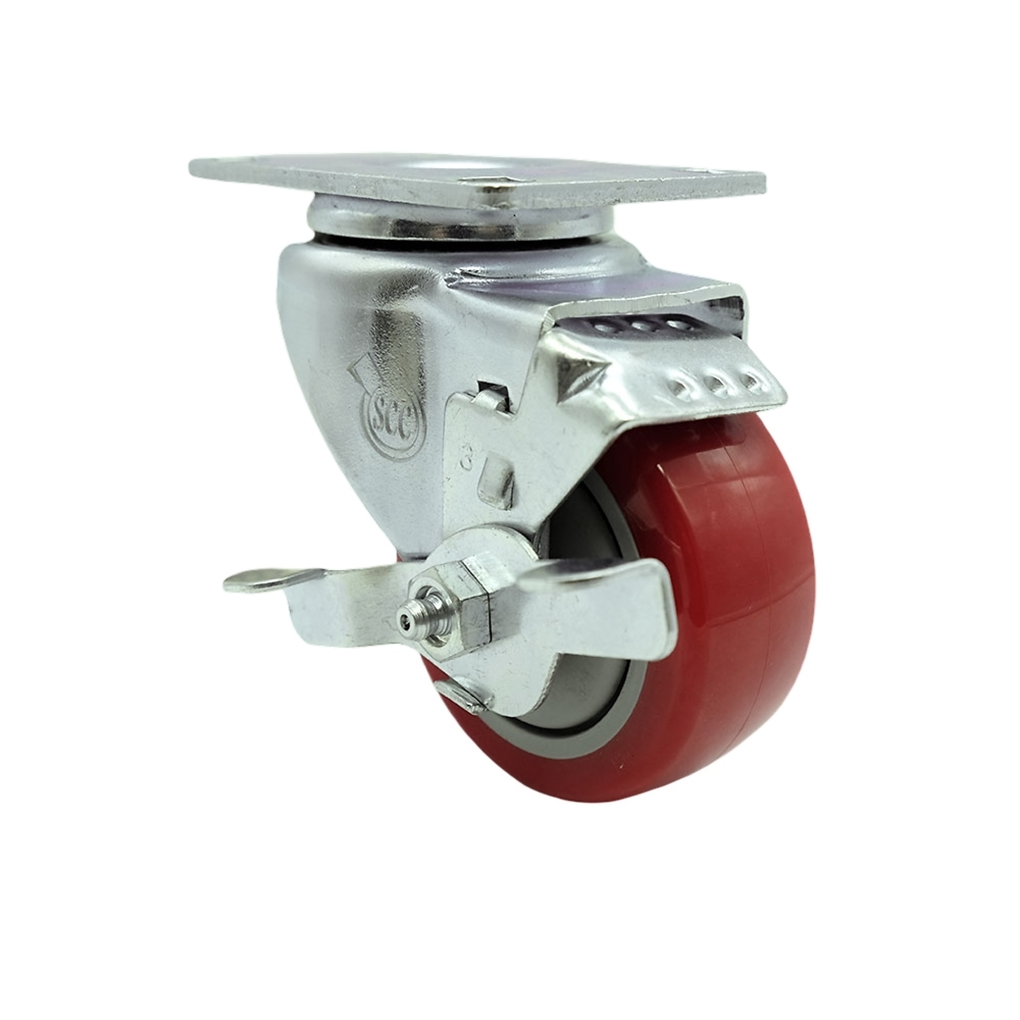 Service Caster, 3Inch x 1 1/4Inch Plate Caster, Wheel Diameter 3 in, Caster Type Swivel, Package (qty.) 1, Model SCC-20S314-PPUB-RED-TLB