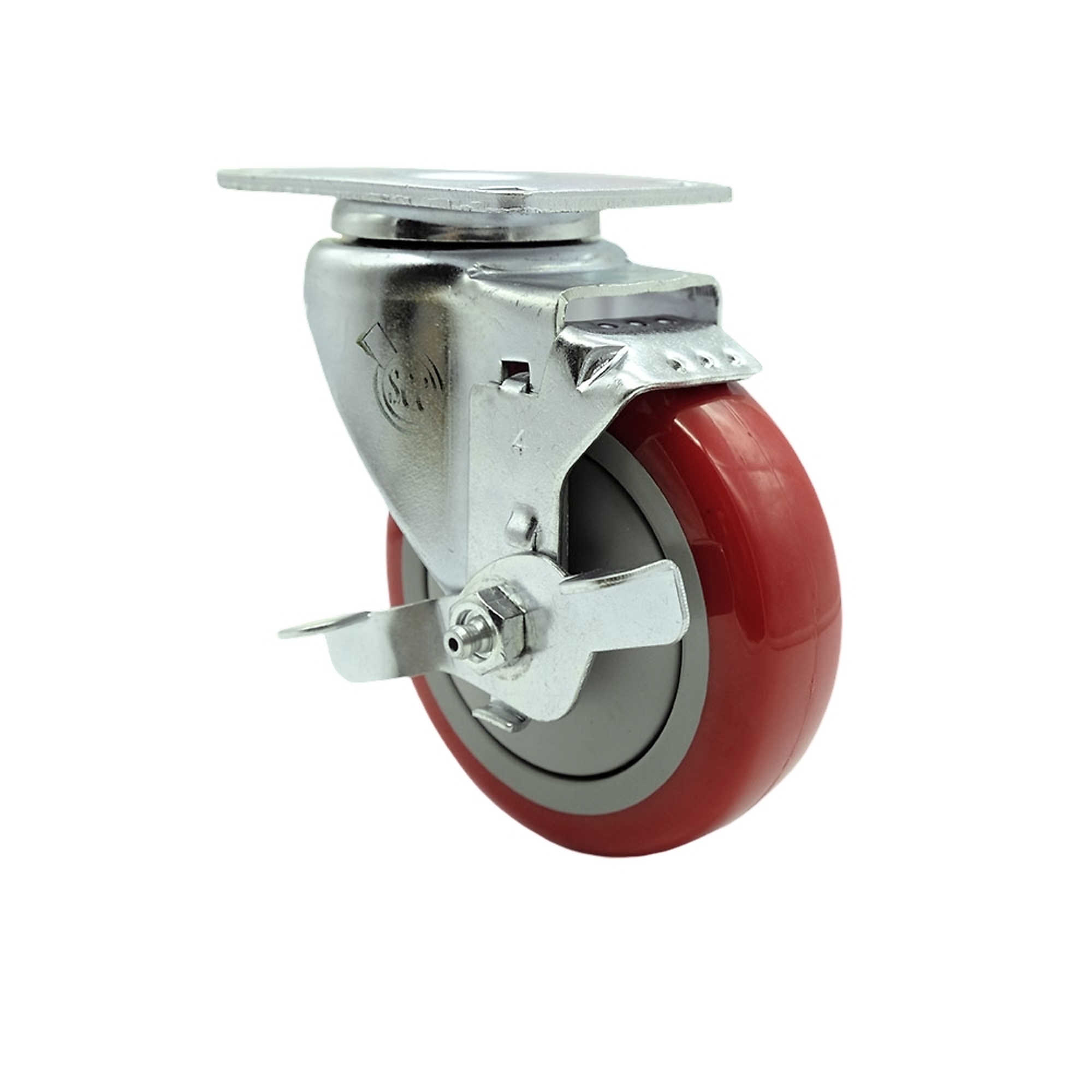 Service Caster, 4Inch x 1 1/4Inch Plate Caster, Wheel Diameter 4 in, Caster Type Swivel, Package (qty.) 1, Model SCC-20S414-PPUB-RED-TLB