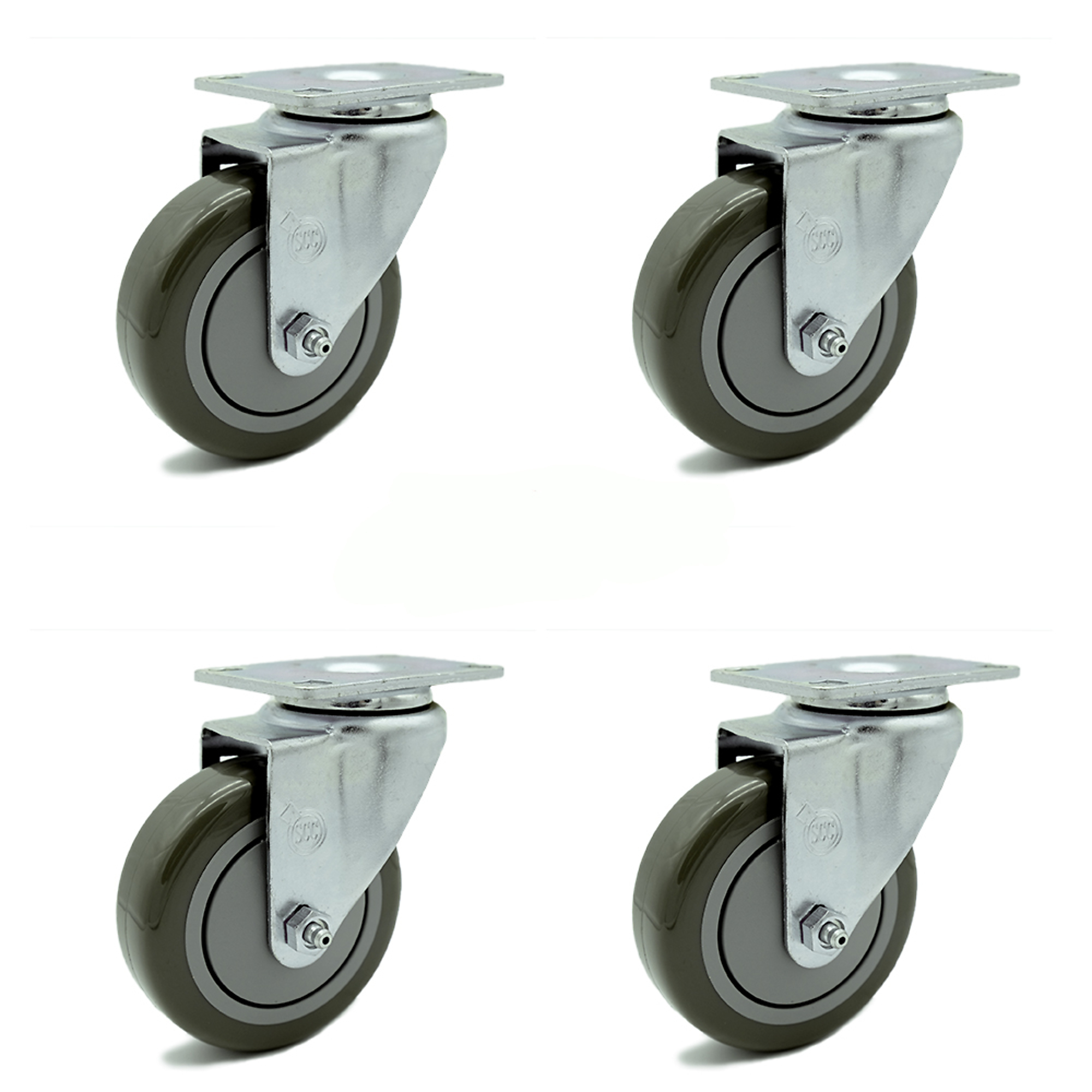 Service Caster, 4Inch x 1 1/4Inch Plate Casters, Wheel Diameter 4 in, Caster Type Swivel, Package (qty.) 4, Model SCC-20S414-PPUB-4