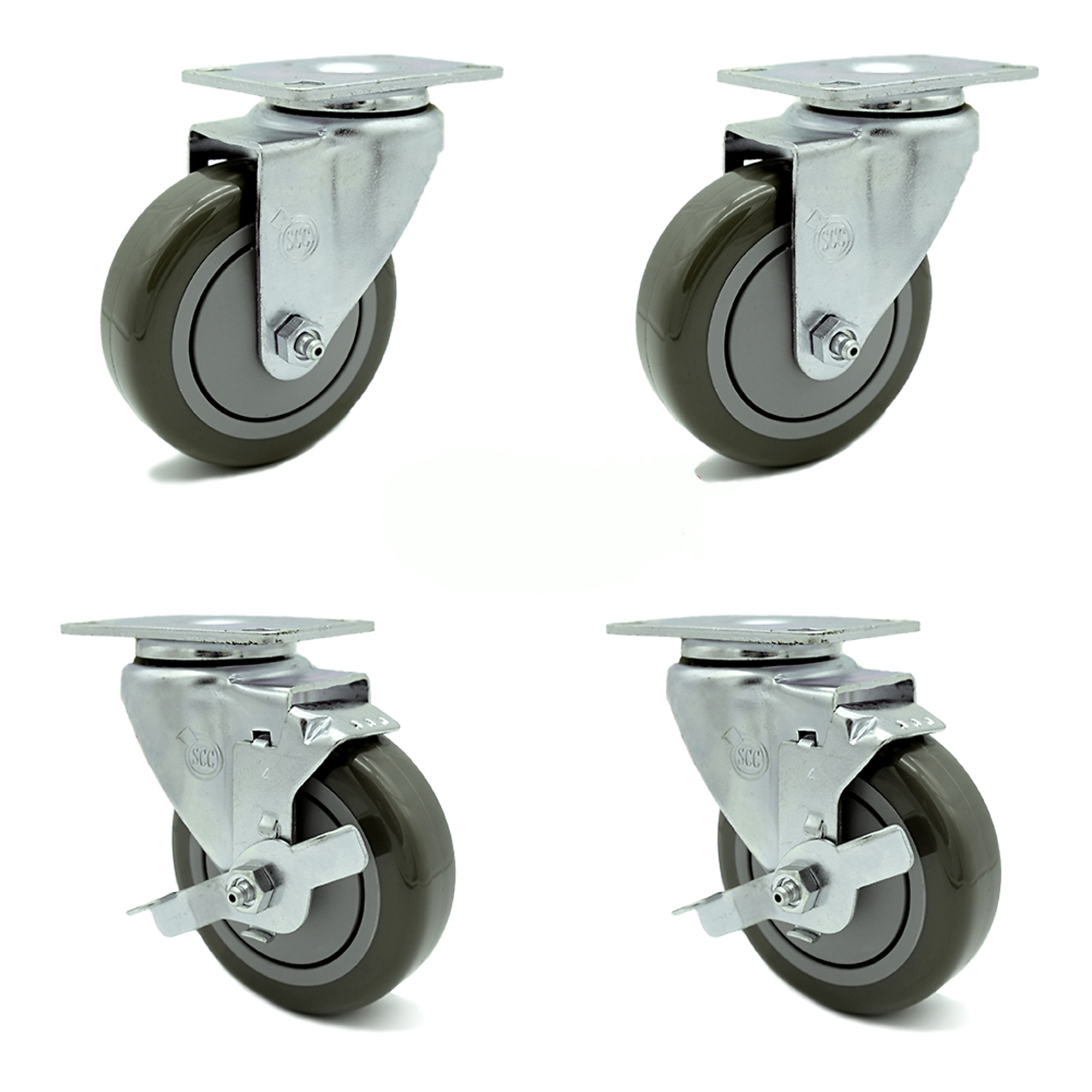 Service Caster, 4Inch x 1 1/4Inch Plate Casters, Wheel Diameter 4 in, Caster Type Swivel, Package (qty.) 4, Model SCC-20S414-PPUB-2-TLB-2