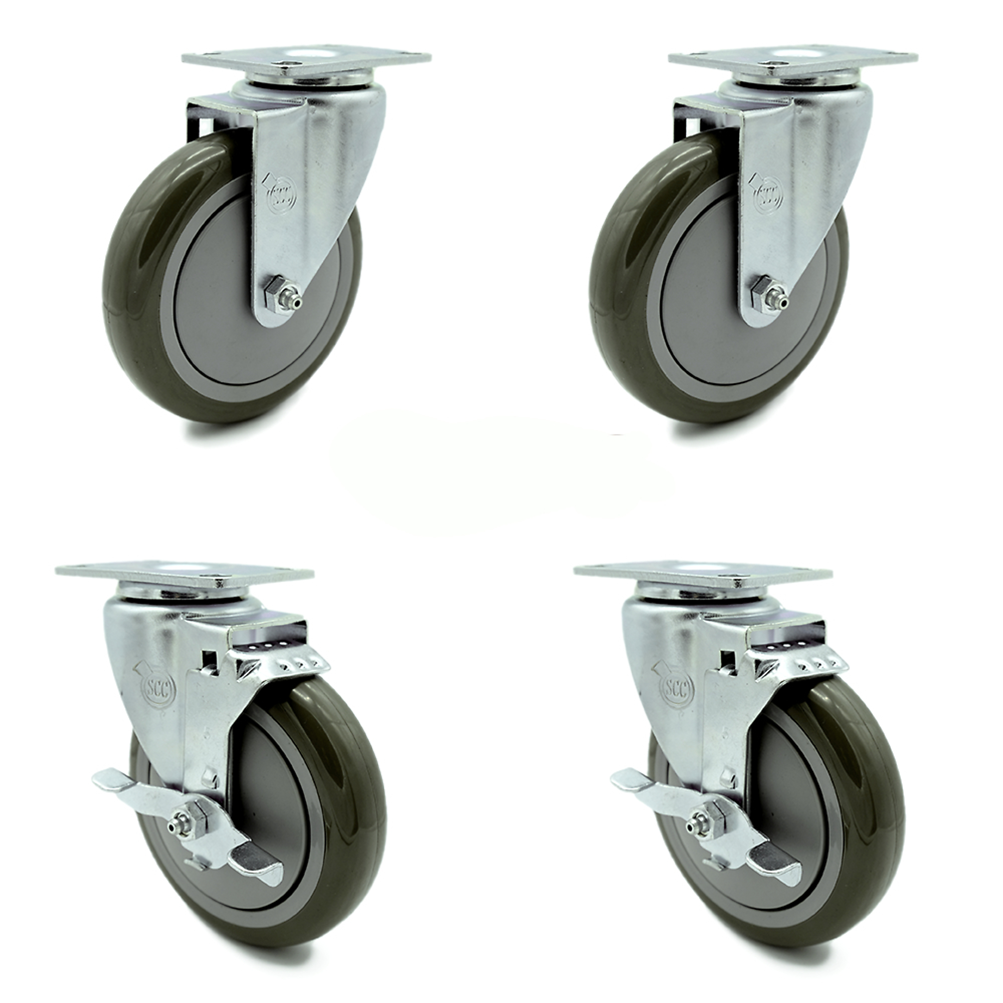 Service Caster, 5Inch x 1 1/4Inch Plate Casters, Wheel Diameter 5 in, Caster Type Swivel, Package (qty.) 4, Model SCC-20S514-PPUB-2-TLB-2