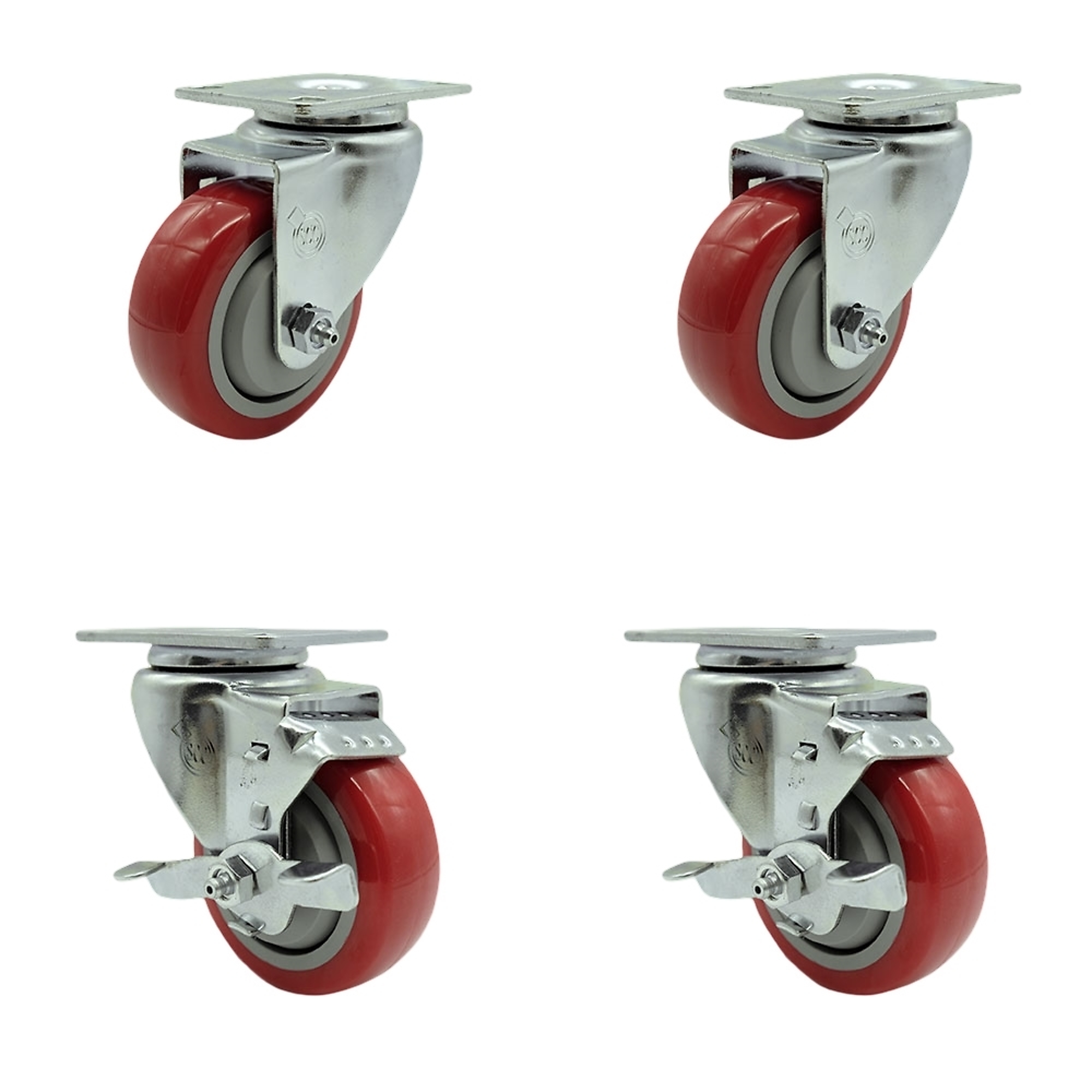 Service Caster, 3 1/2Inch x 1 1/4Inch Plate Casters, Wheel Diameter 3.5 in, Caster Type Swivel, Package (qty.) 4, Model SCC-20S3514-PPUB-RED-2-TLB-2