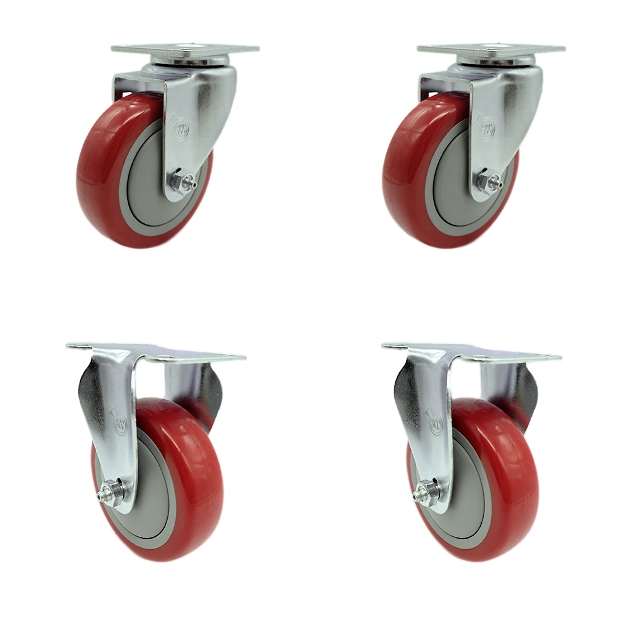 Service Caster, 4Inch x 1 1/4Inch Plate Casters, Wheel Diameter 4 in, Caster Type Swivel, Package (qty.) 4, Model SCC-20S414-PPUB-RED-2-R414-2