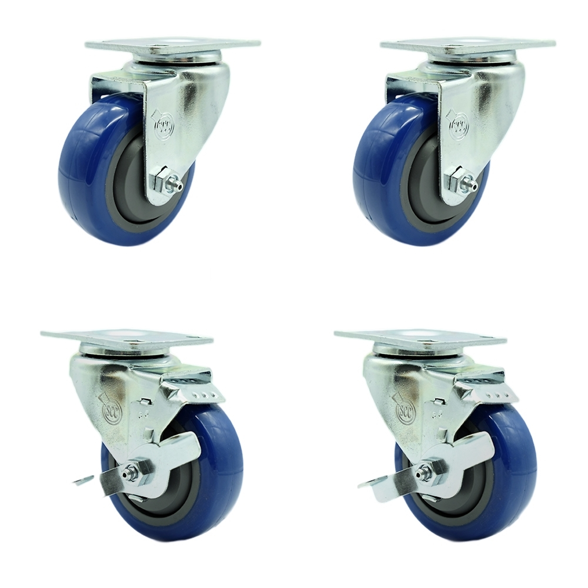 Service Caster, 3 1/2Inch x 1 1/4Inch Plate Casters, Wheel Diameter 3.5 in, Caster Type Swivel, Package (qty.) 4, Model SCC-SS20S3514-PPUB-BLUE-2-TLB-