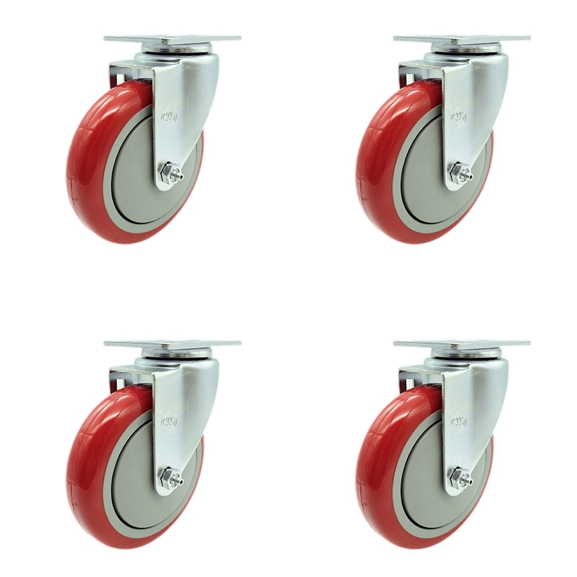 Service Caster, 5Inch x 1 1/4Inch Plate Casters, Wheel Diameter 5 in, Caster Type Swivel, Package (qty.) 4, Model SCC-20S514-PPUB-RED-4