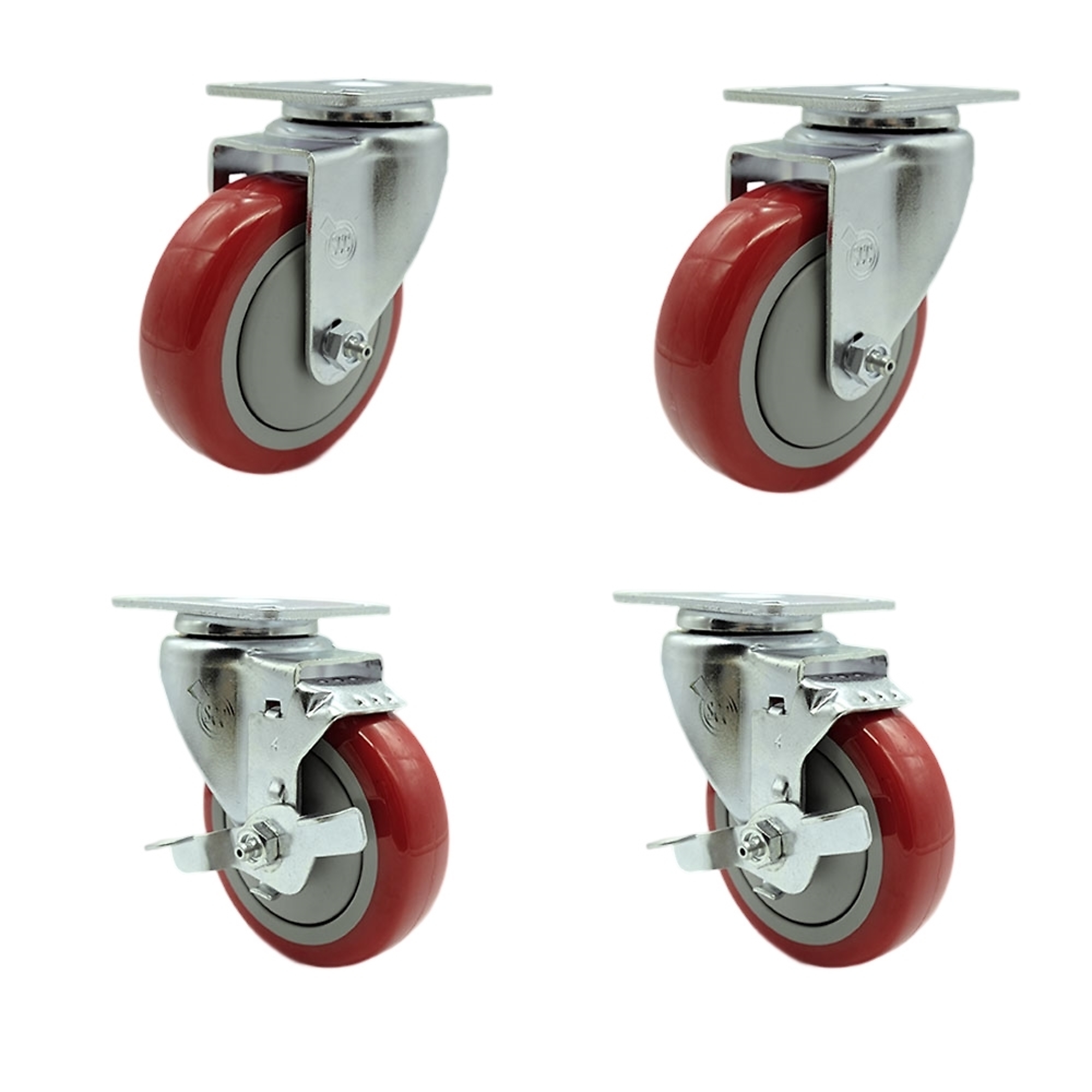 Service Caster, 4Inch x 1 1/4Inch Plate Casters, Wheel Diameter 4 in, Caster Type Swivel, Package (qty.) 4, Model SCC-20S414-PPUB-RED-2-TLB-2