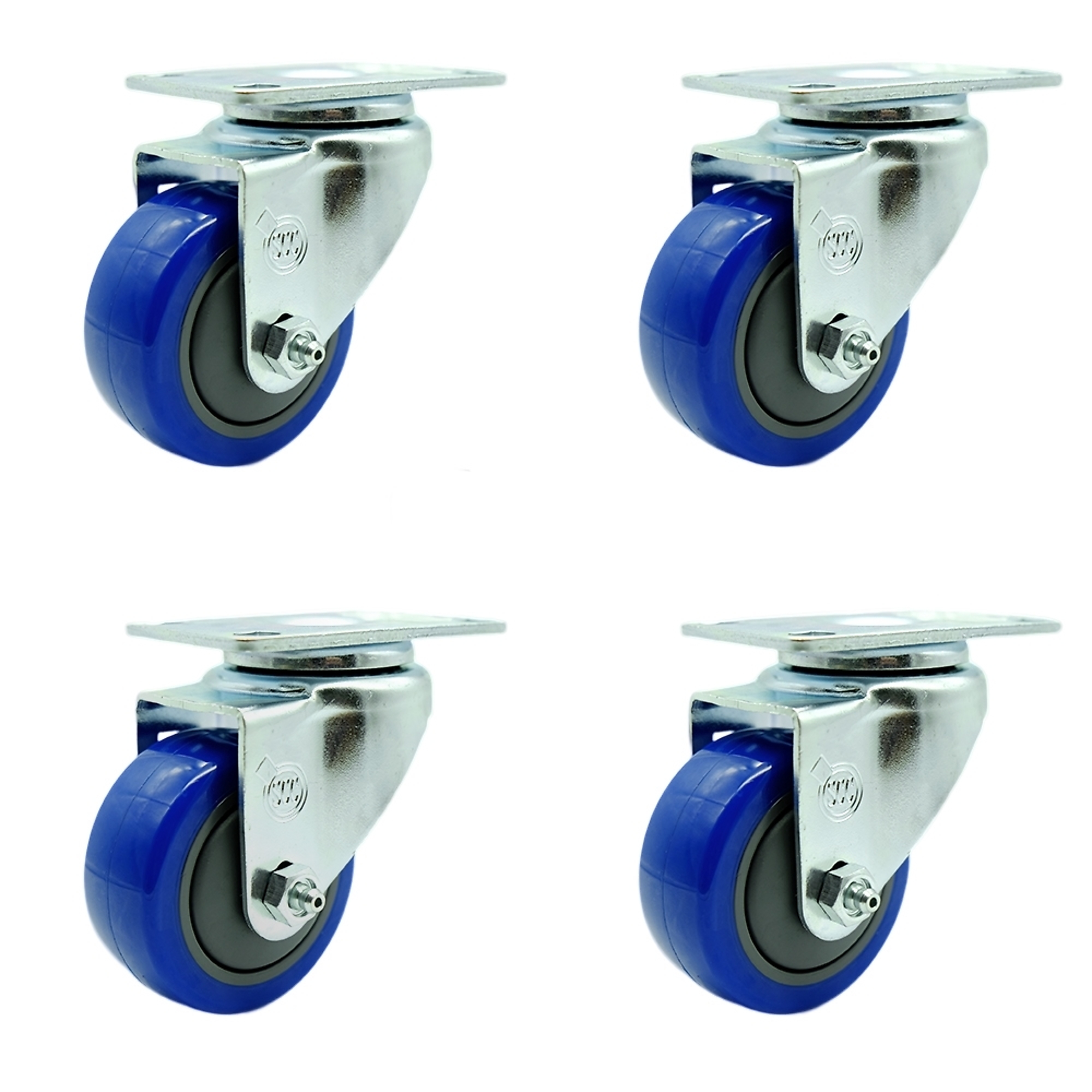 Service Caster, 3Inch x 1 1/4Inch Plate Casters, Wheel Diameter 3 in, Caster Type Swivel, Package (qty.) 4, Model SCC-SS20S314-PPUB-BLUE-4