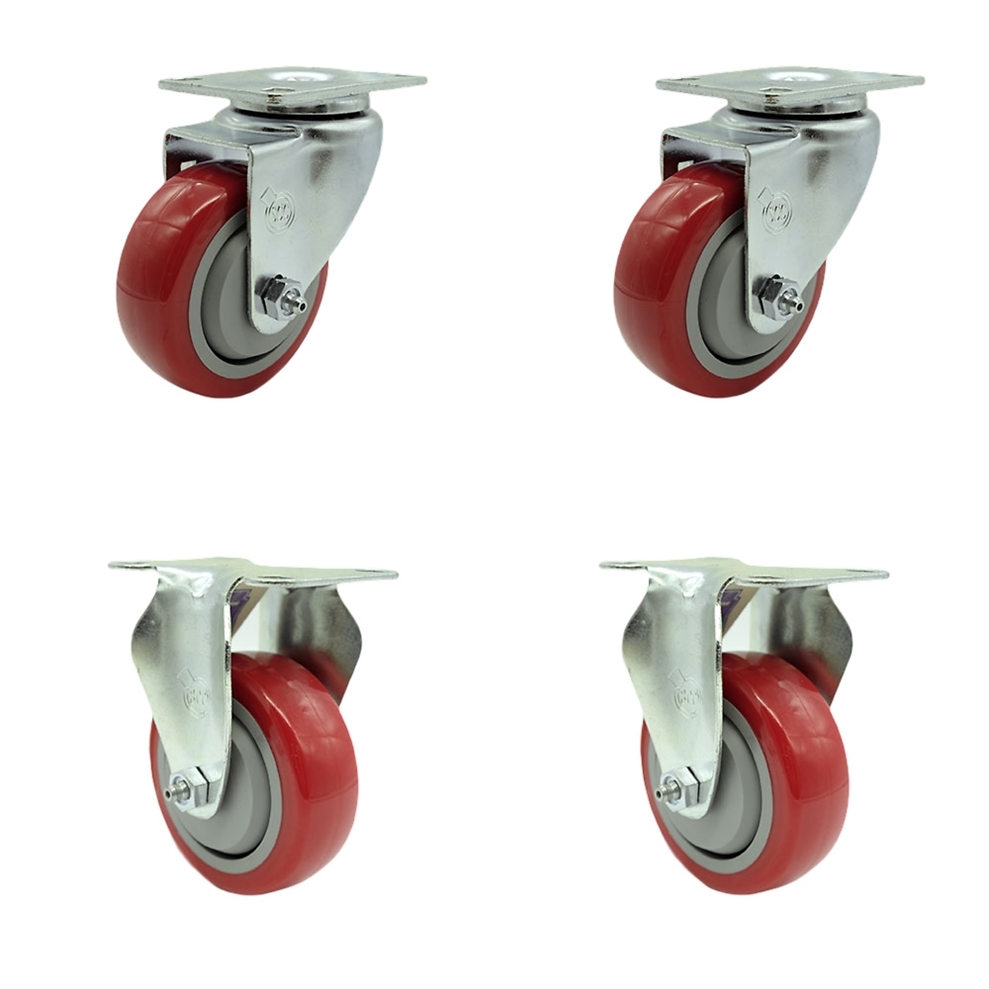 Service Caster, 3 1/2Inch x 1 1/4Inch Plate Casters, Wheel Diameter 3.5 in, Caster Type Swivel, Package (qty.) 4, Model SCC-20S3514-PPUB-RED-2-R3514-2